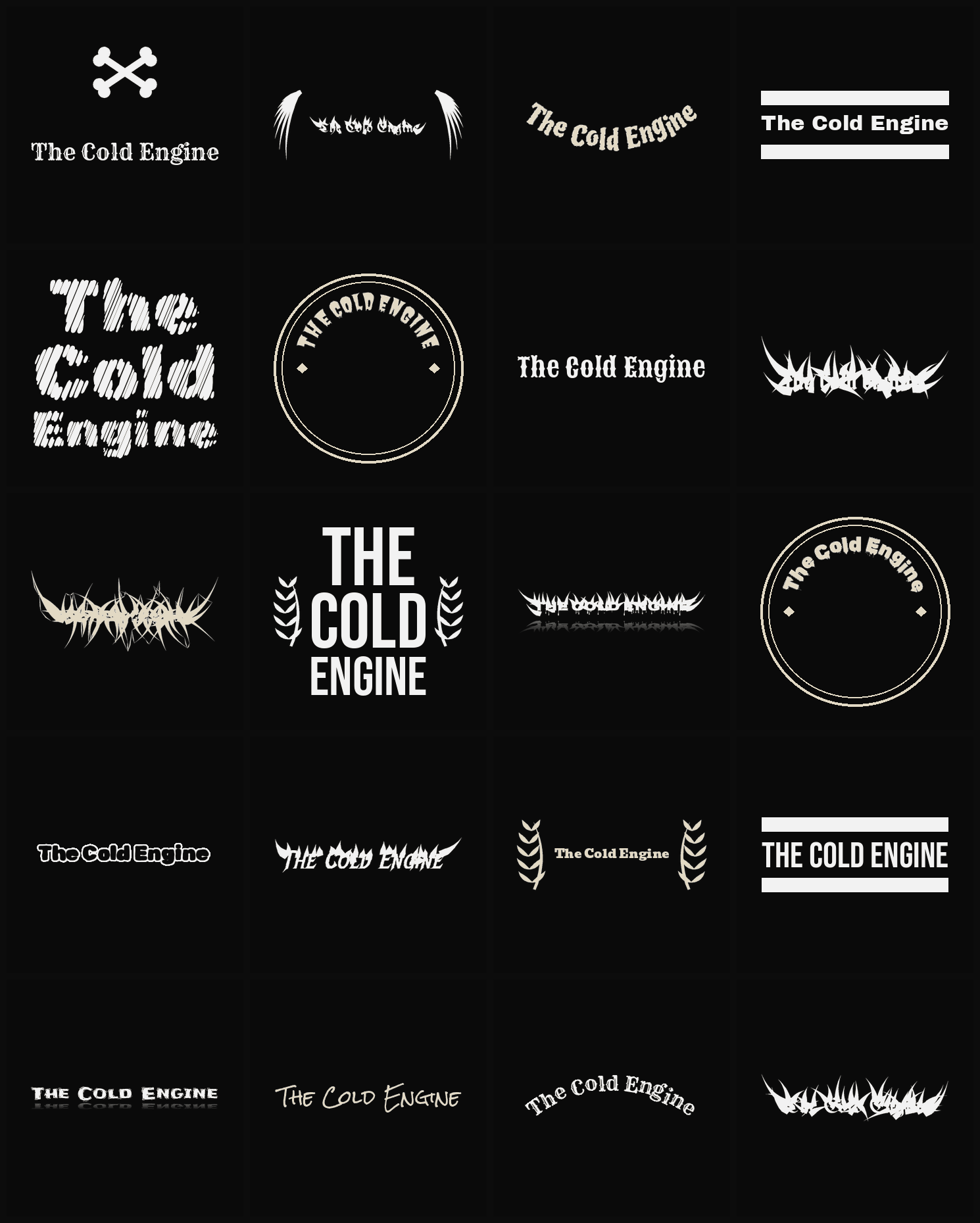 Twenty The Cold Engine band logo ideas — different faces, treatments and spike settings