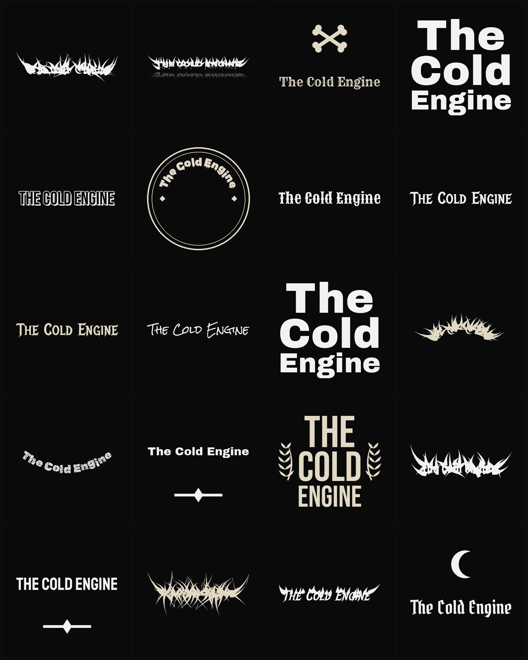 Twenty The Cold Engine band logo ideas — different faces, treatments and spike settings
