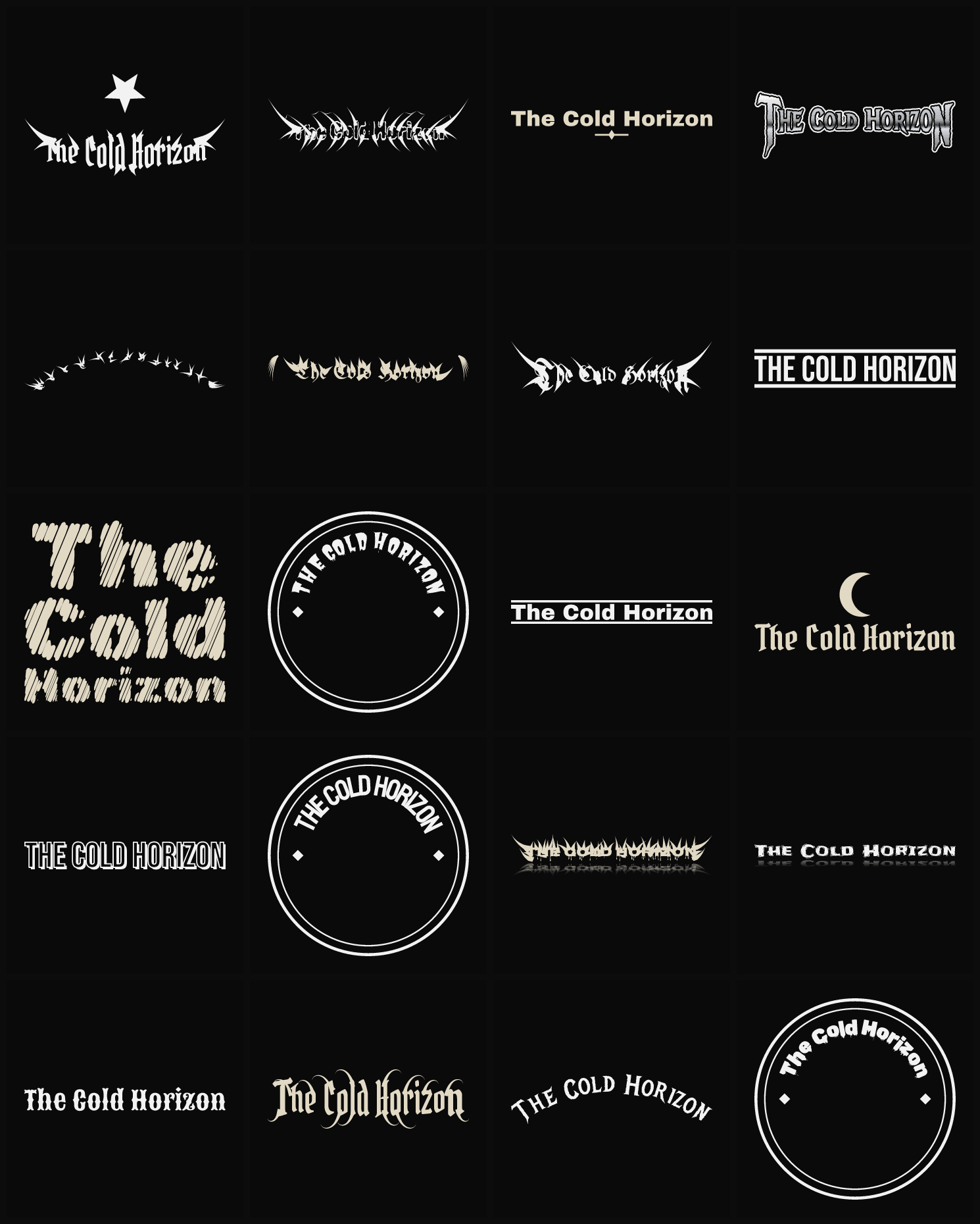 Twenty The Cold Horizon band logo ideas — different faces, treatments and spike settings
