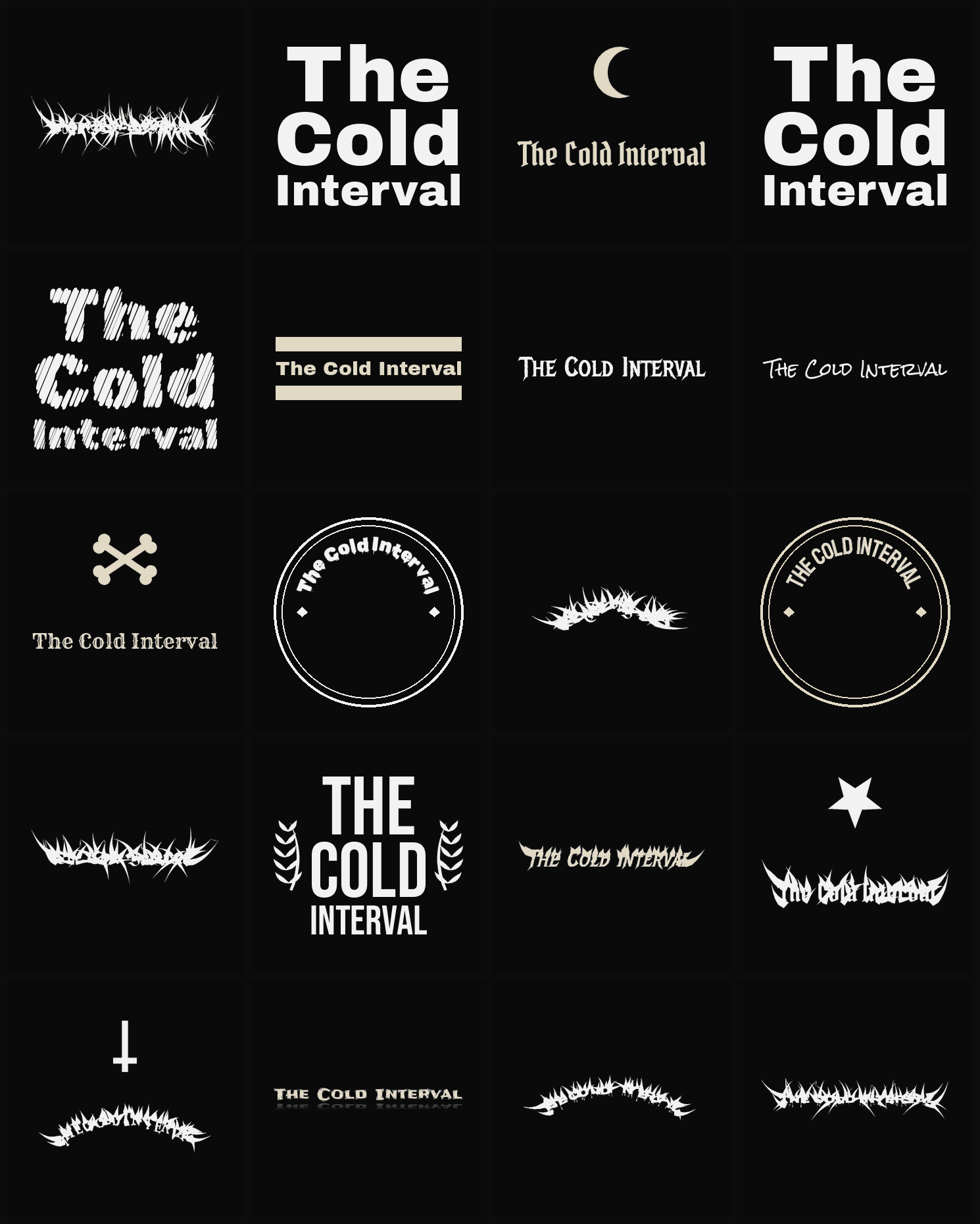 Twenty The Cold Interval band logo ideas — different faces, treatments and spike settings