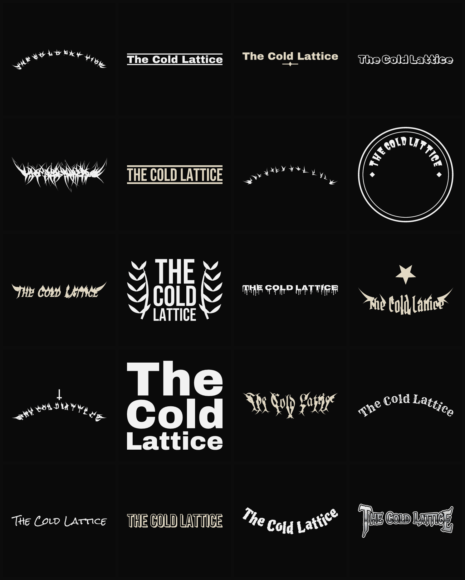 Twenty The Cold Lattice band logo ideas — different faces, treatments and spike settings