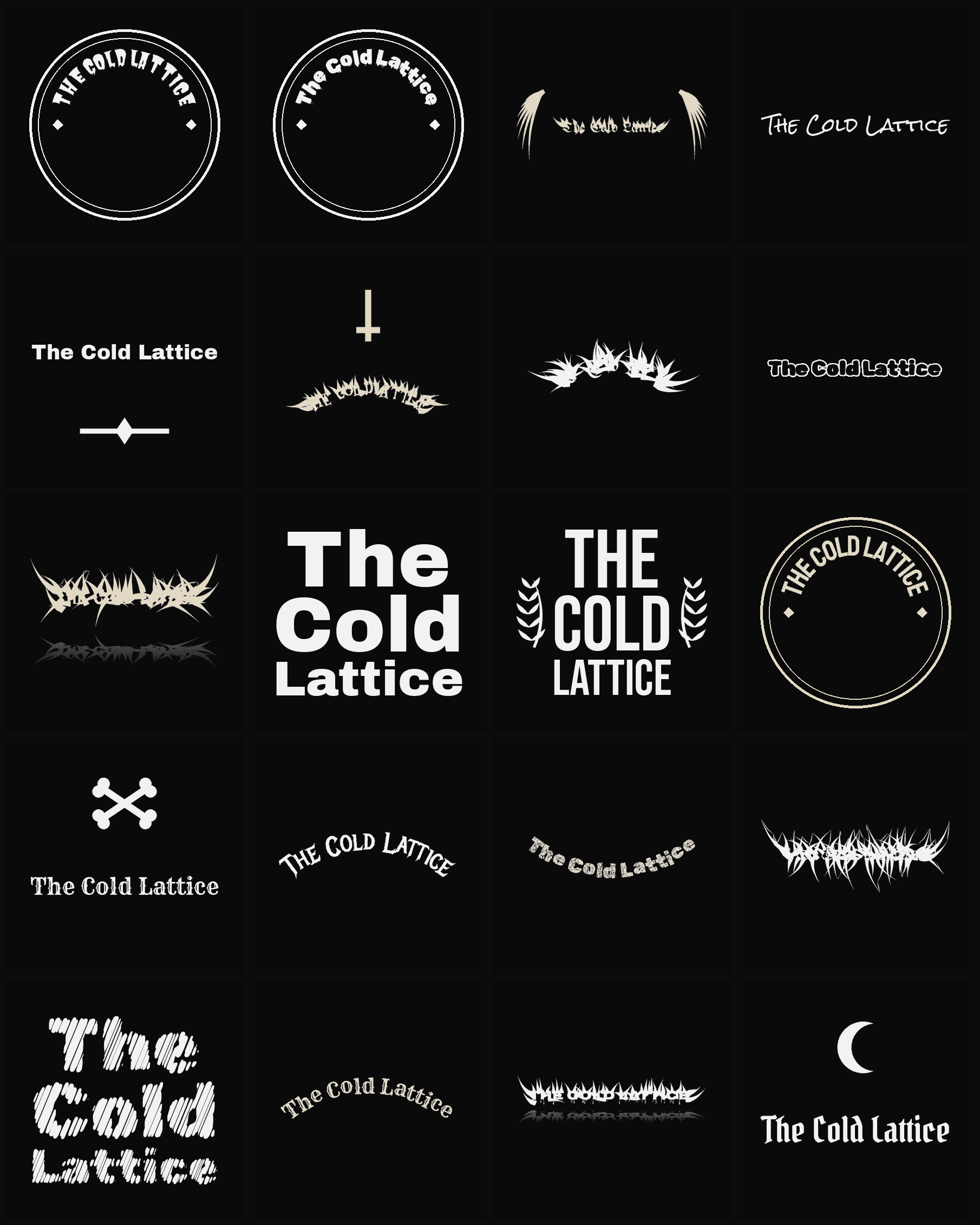 Twenty The Cold Lattice band logo ideas — different faces, treatments and spike settings