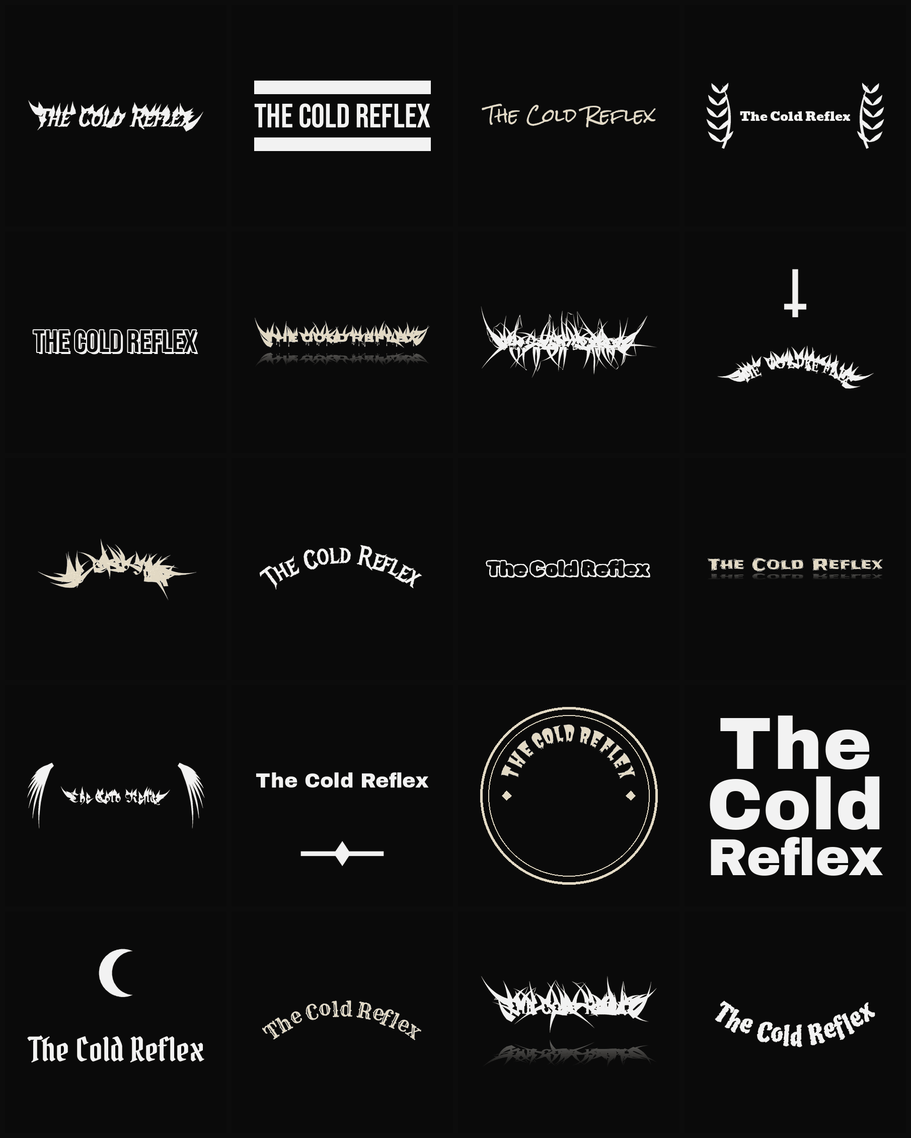 Twenty The Cold Reflex band logo ideas — different faces, treatments and spike settings