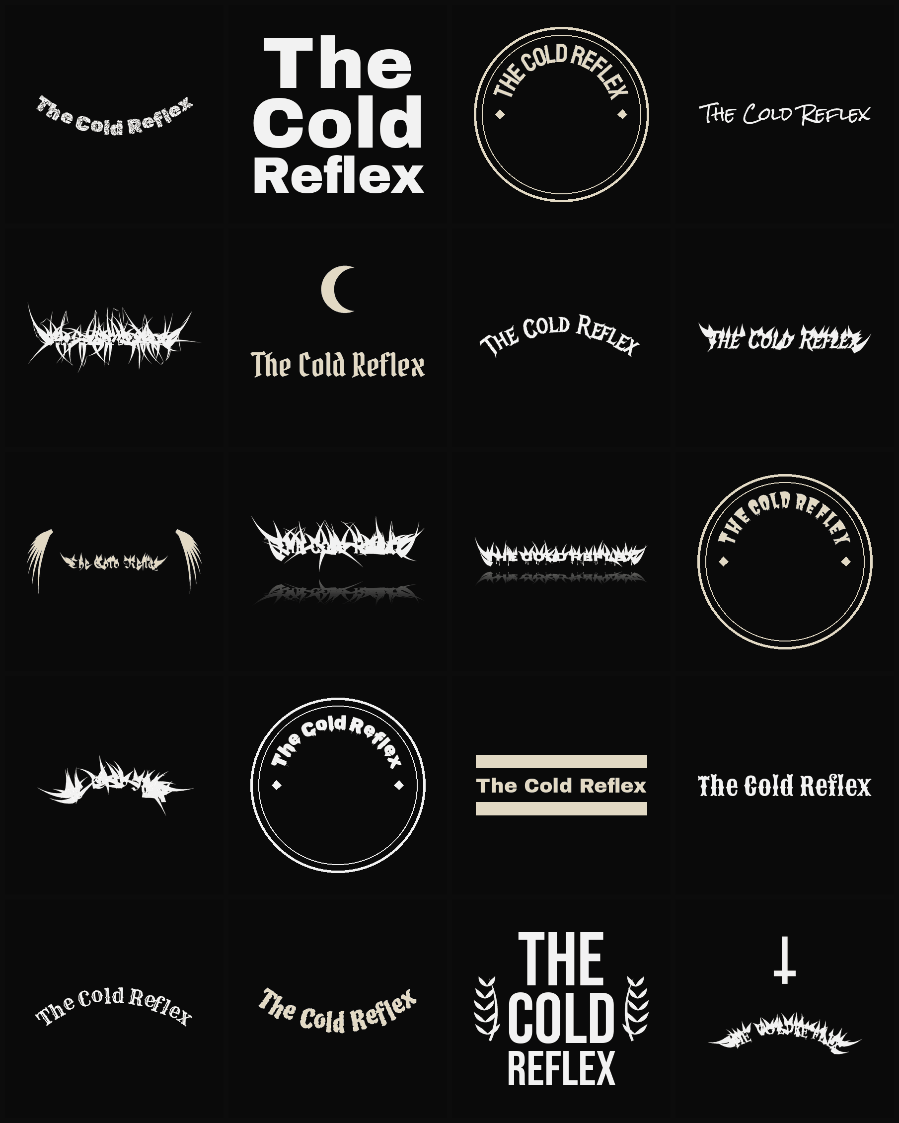 Twenty The Cold Reflex band logo ideas — different faces, treatments and spike settings