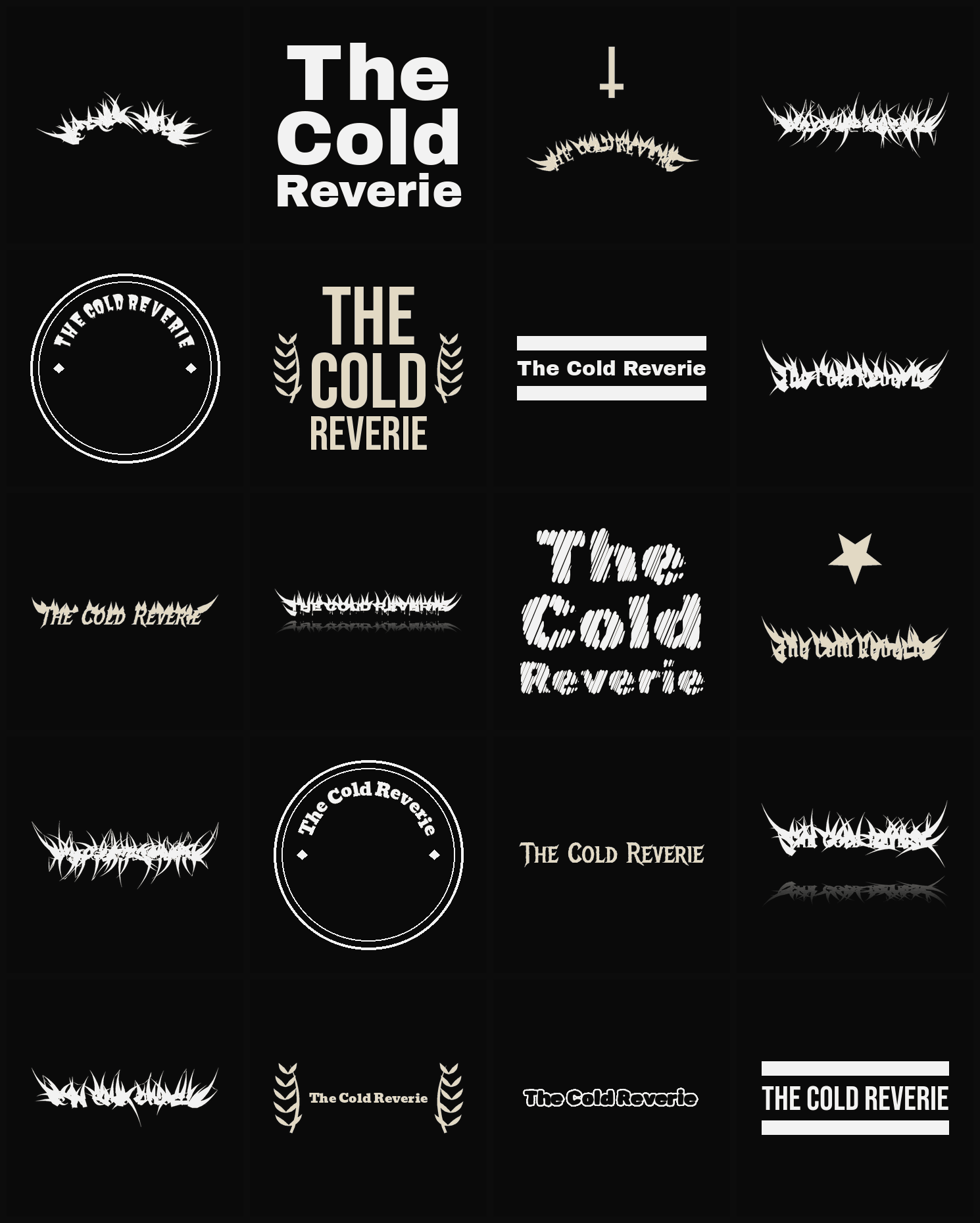 Twenty The Cold Reverie band logo ideas — different faces, treatments and spike settings