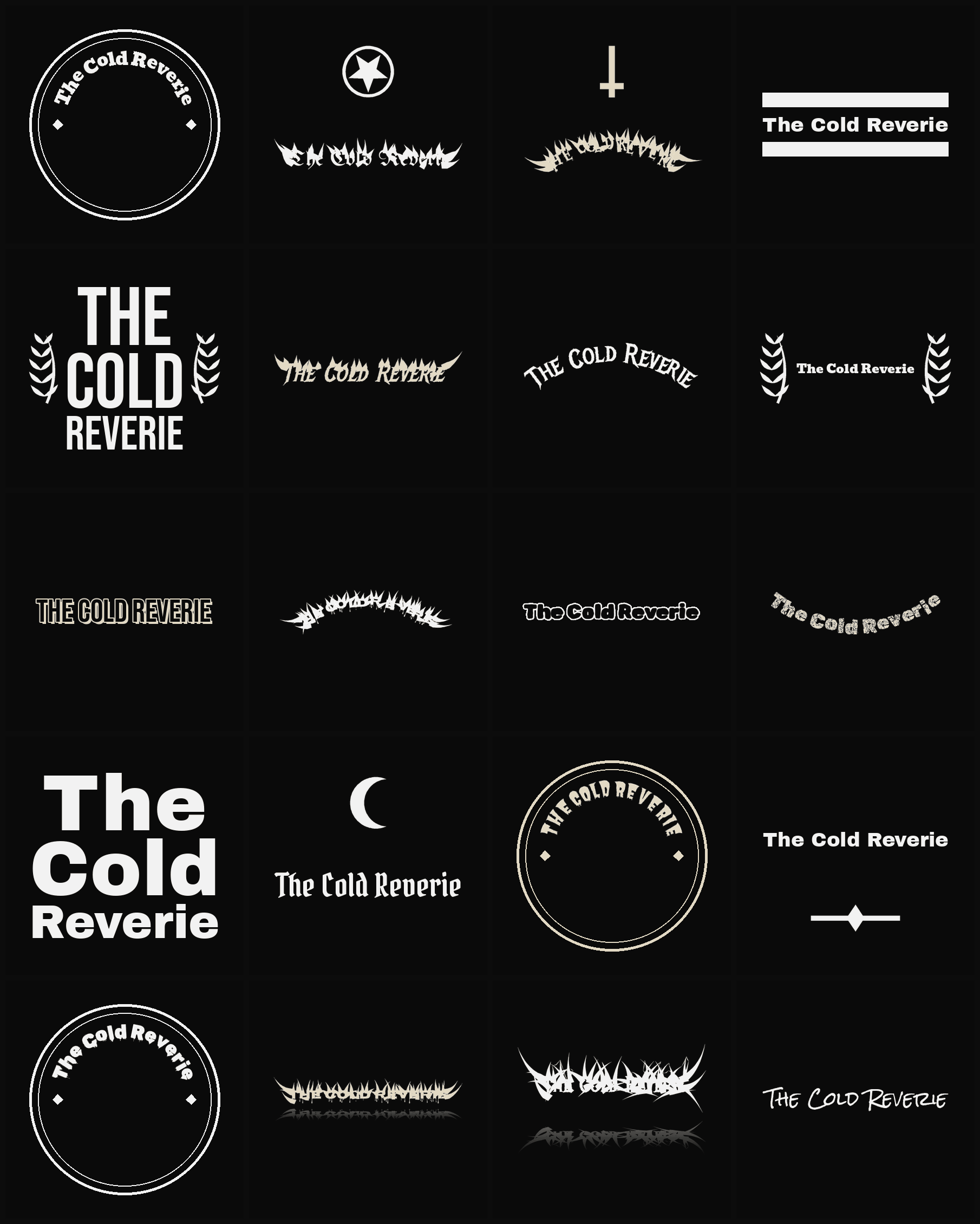 Twenty The Cold Reverie band logo ideas — different faces, treatments and spike settings