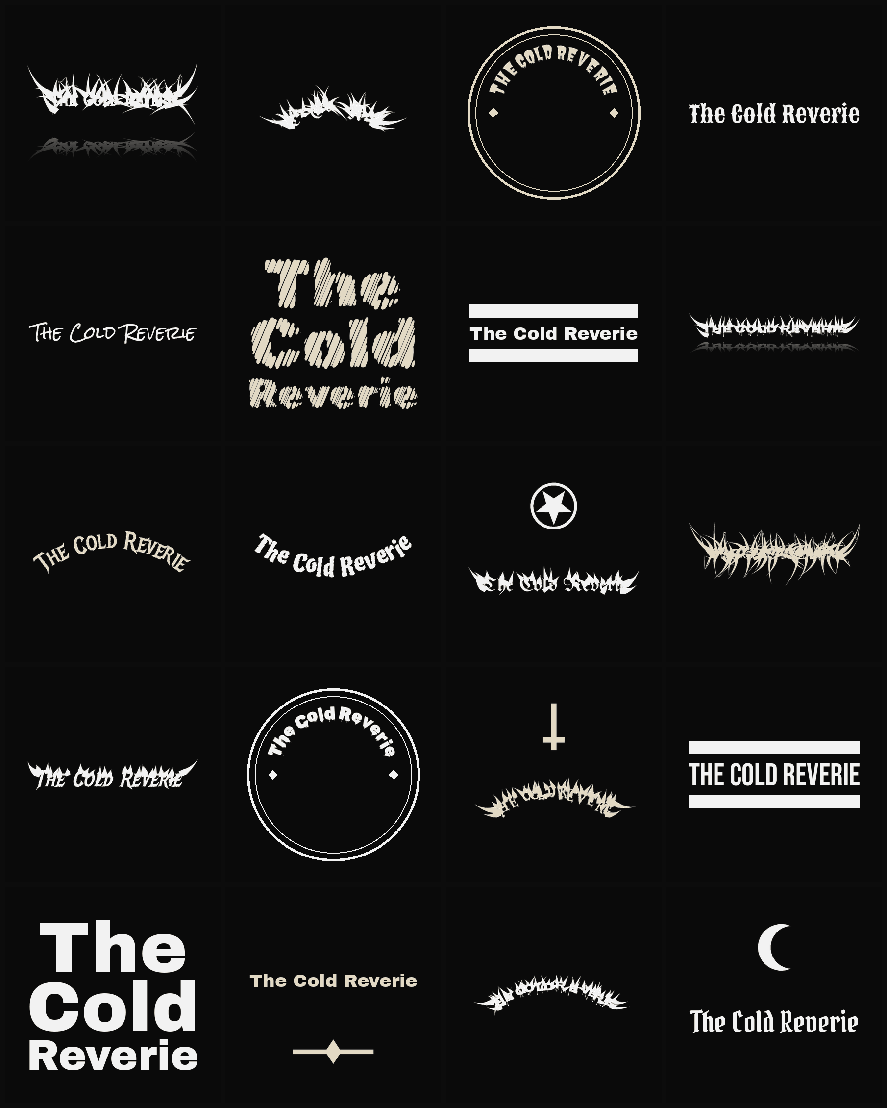 Twenty The Cold Reverie band logo ideas — different faces, treatments and spike settings