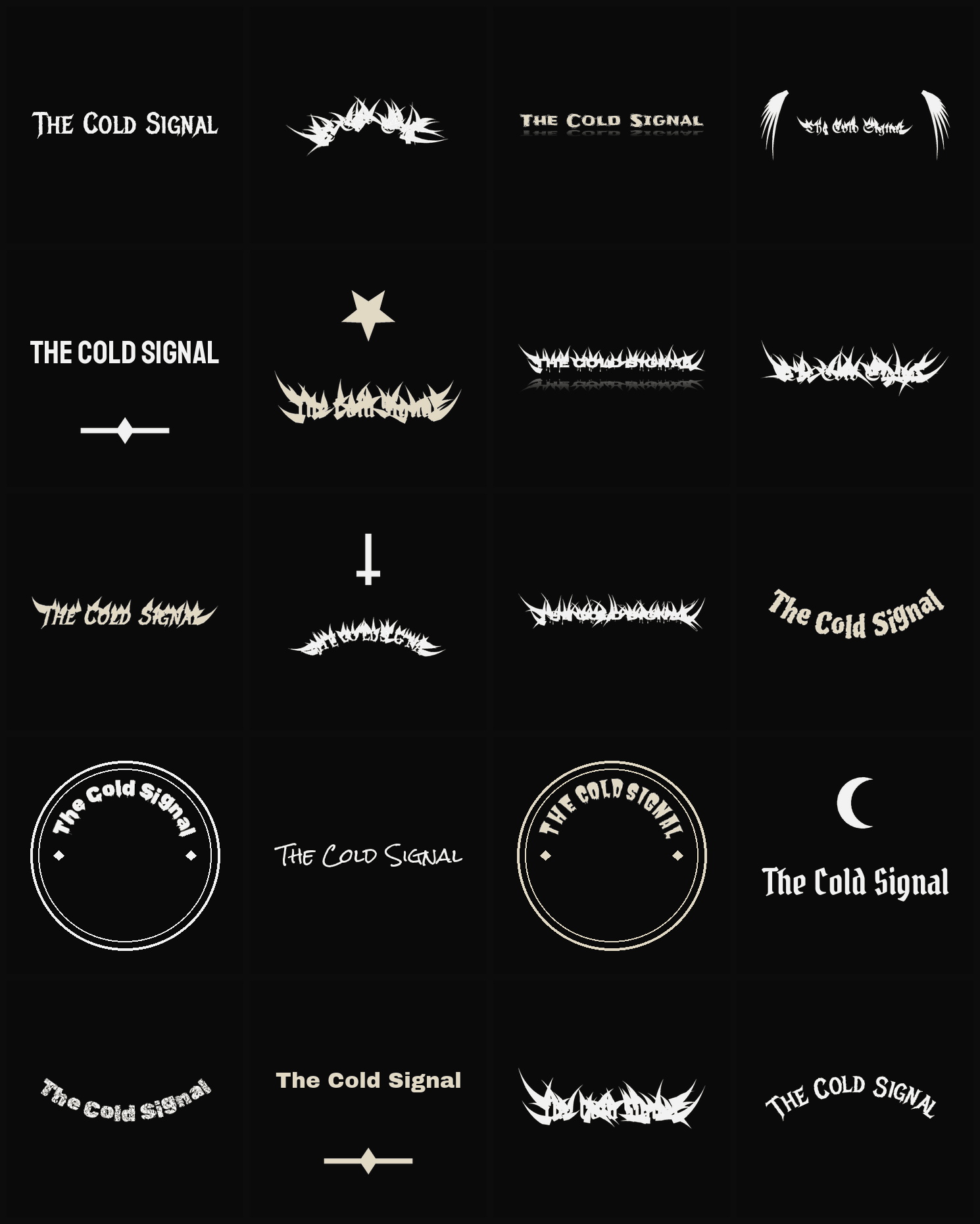Twenty The Cold Signal band logo ideas — different faces, treatments and spike settings