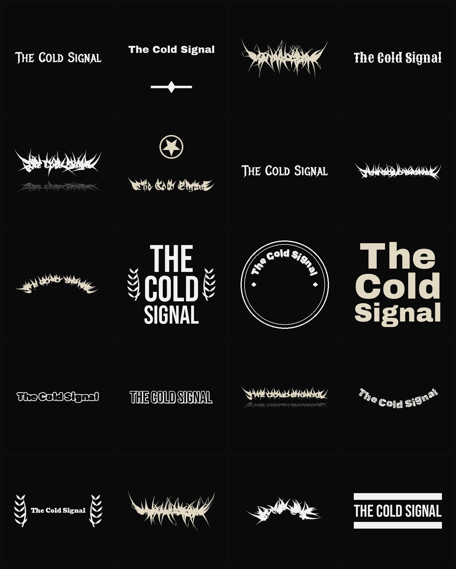 Twenty The Cold Signal band logo ideas — different faces, treatments and spike settings