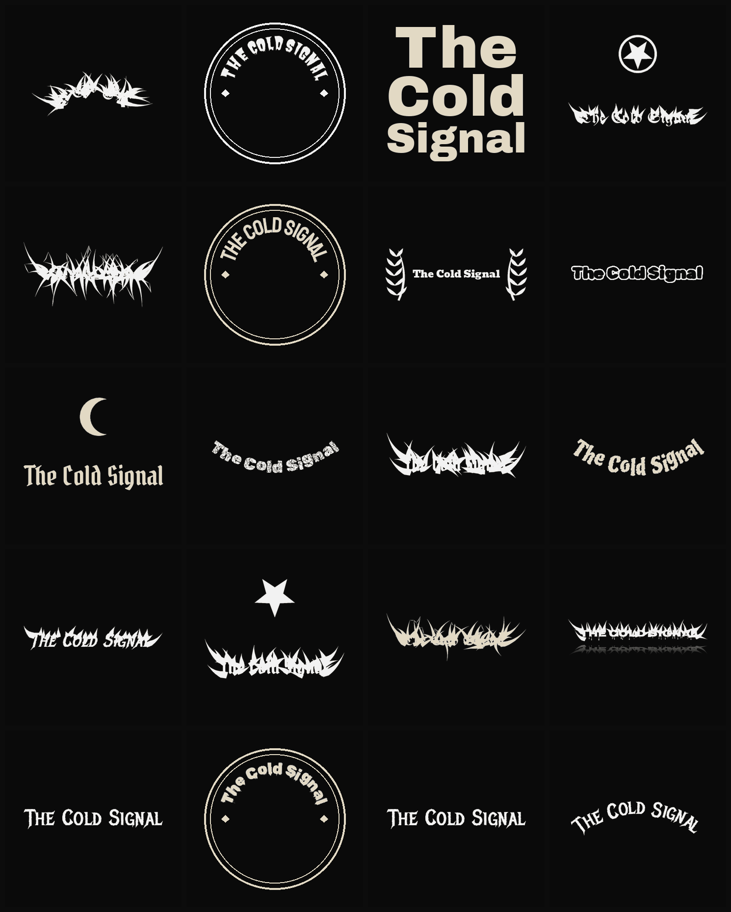 Twenty The Cold Signal band logo ideas — different faces, treatments and spike settings