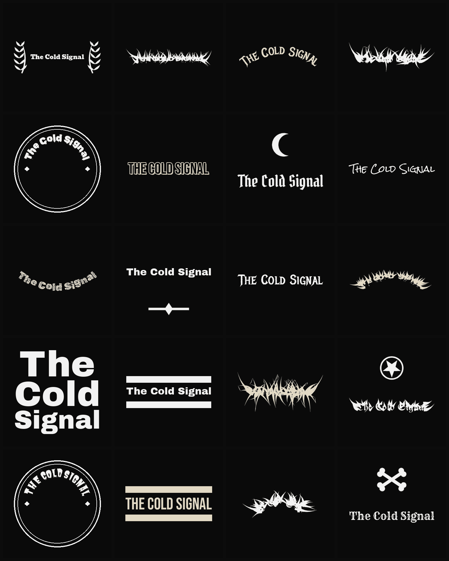 Twenty The Cold Signal band logo ideas — different faces, treatments and spike settings