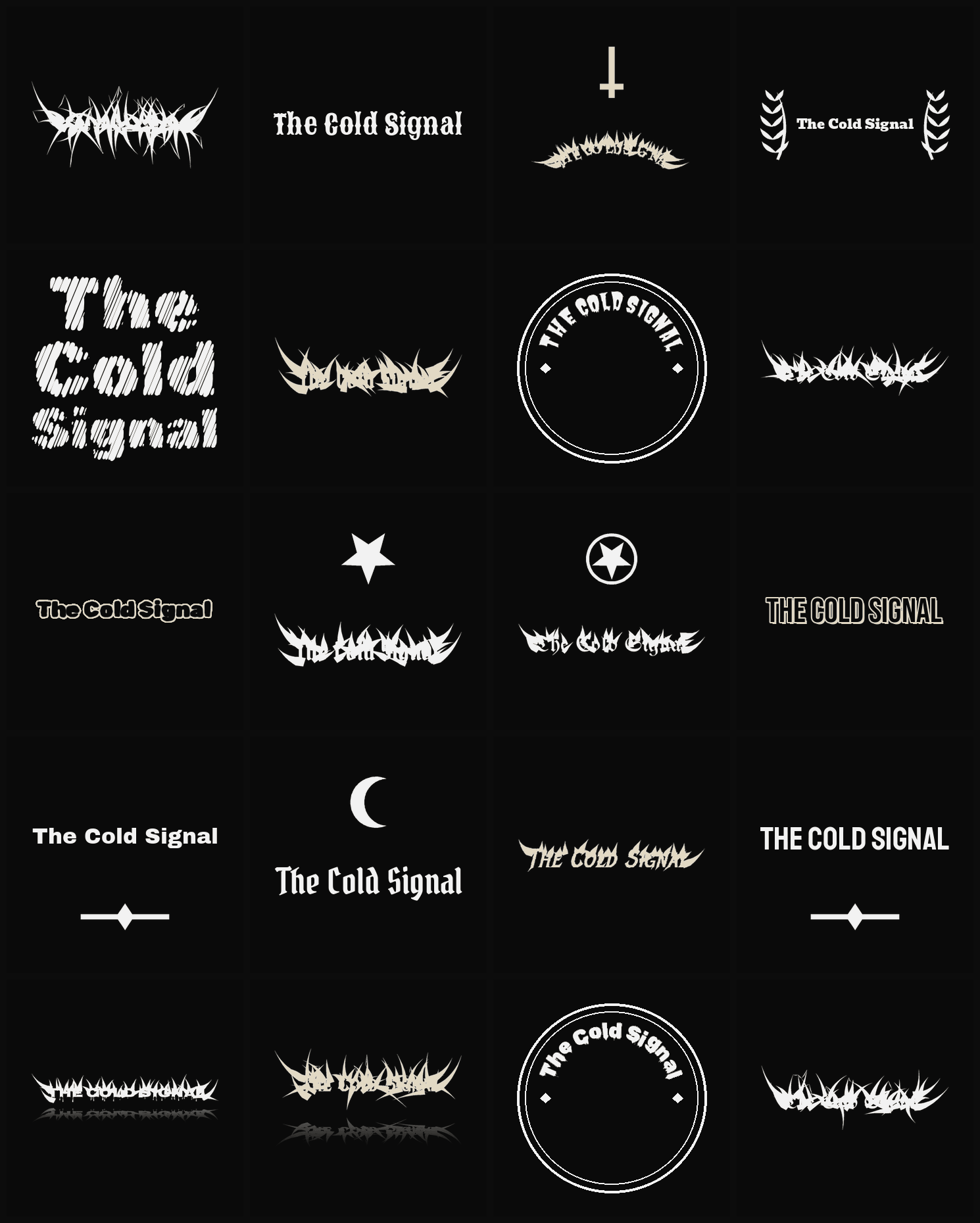 Twenty The Cold Signal band logo ideas — different faces, treatments and spike settings