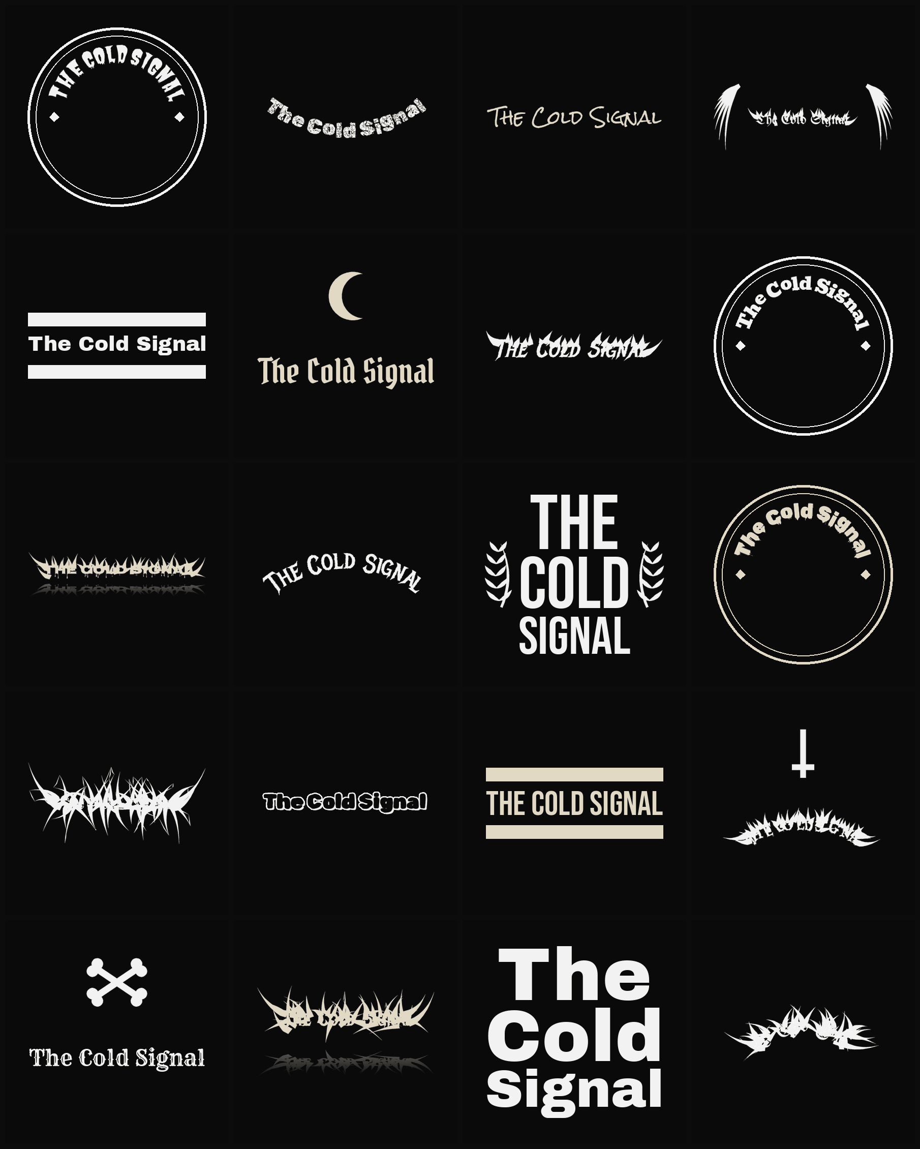 Twenty The Cold Signal band logo ideas — different faces, treatments and spike settings