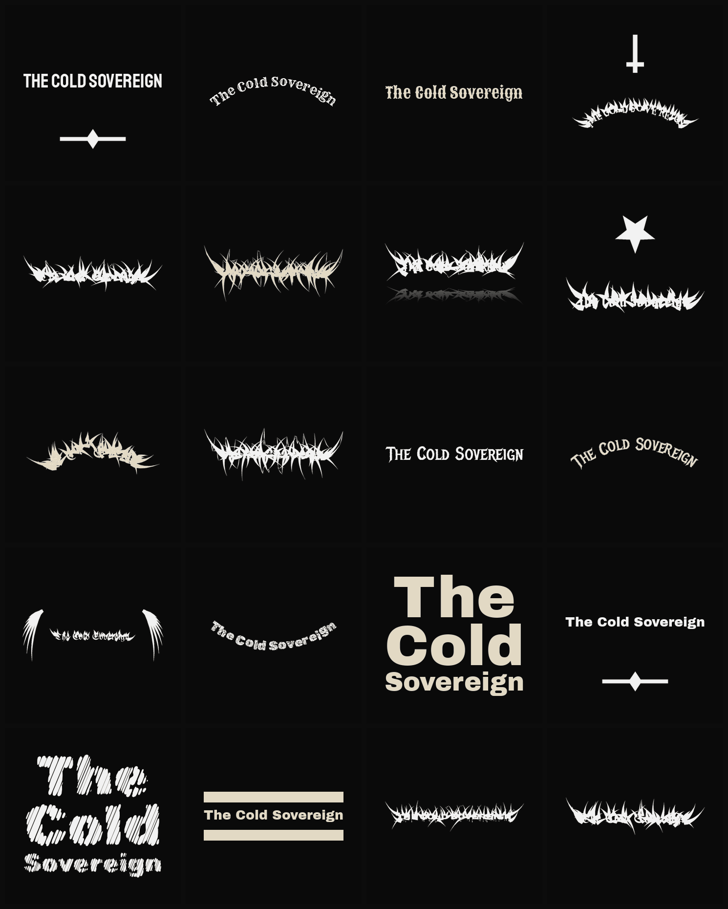 Twenty The Cold Sovereign band logo ideas — different faces, treatments and spike settings