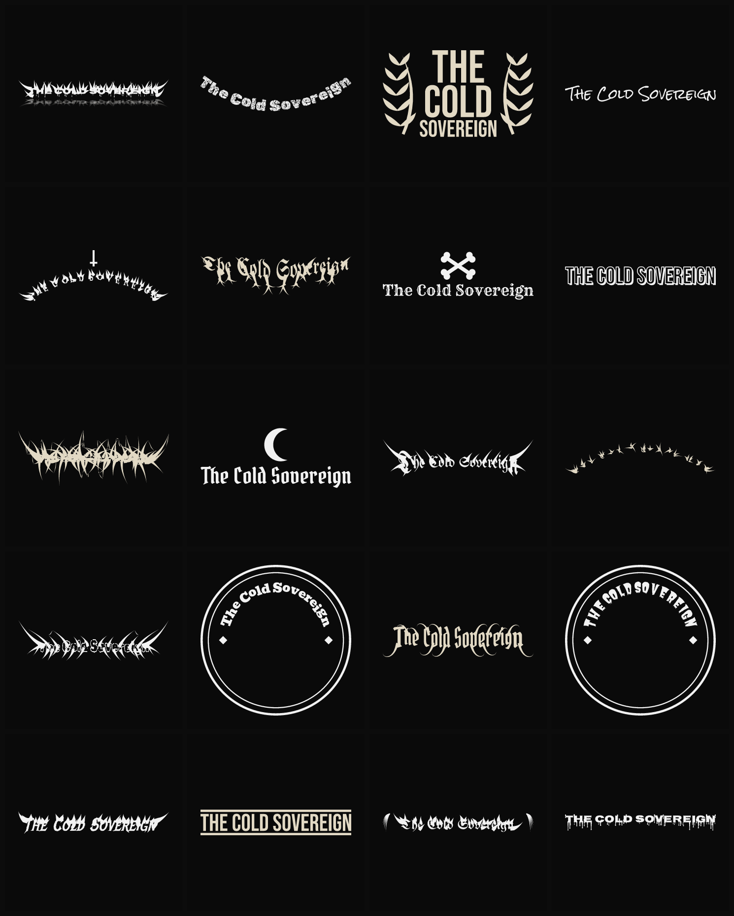 Twenty The Cold Sovereign band logo ideas — different faces, treatments and spike settings