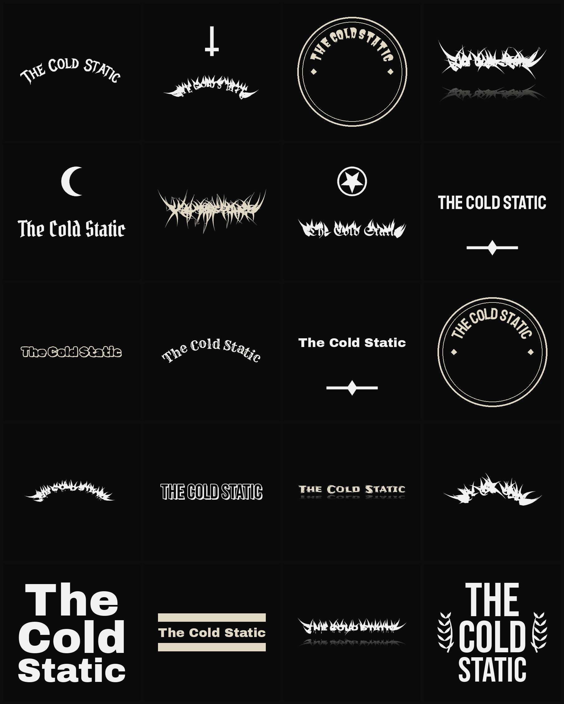 Twenty The Cold Static band logo ideas — different faces, treatments and spike settings