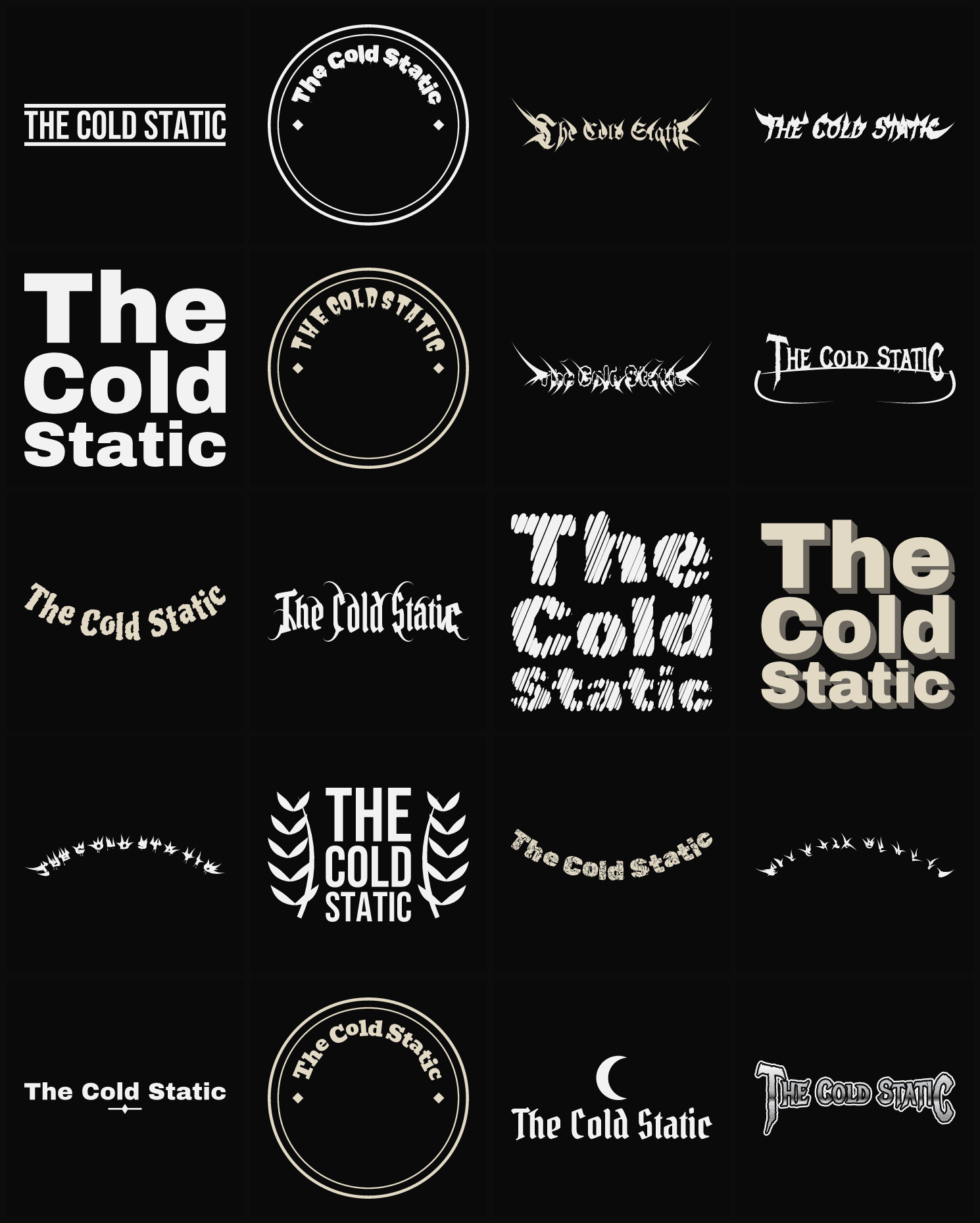 Twenty The Cold Static band logo ideas — different faces, treatments and spike settings