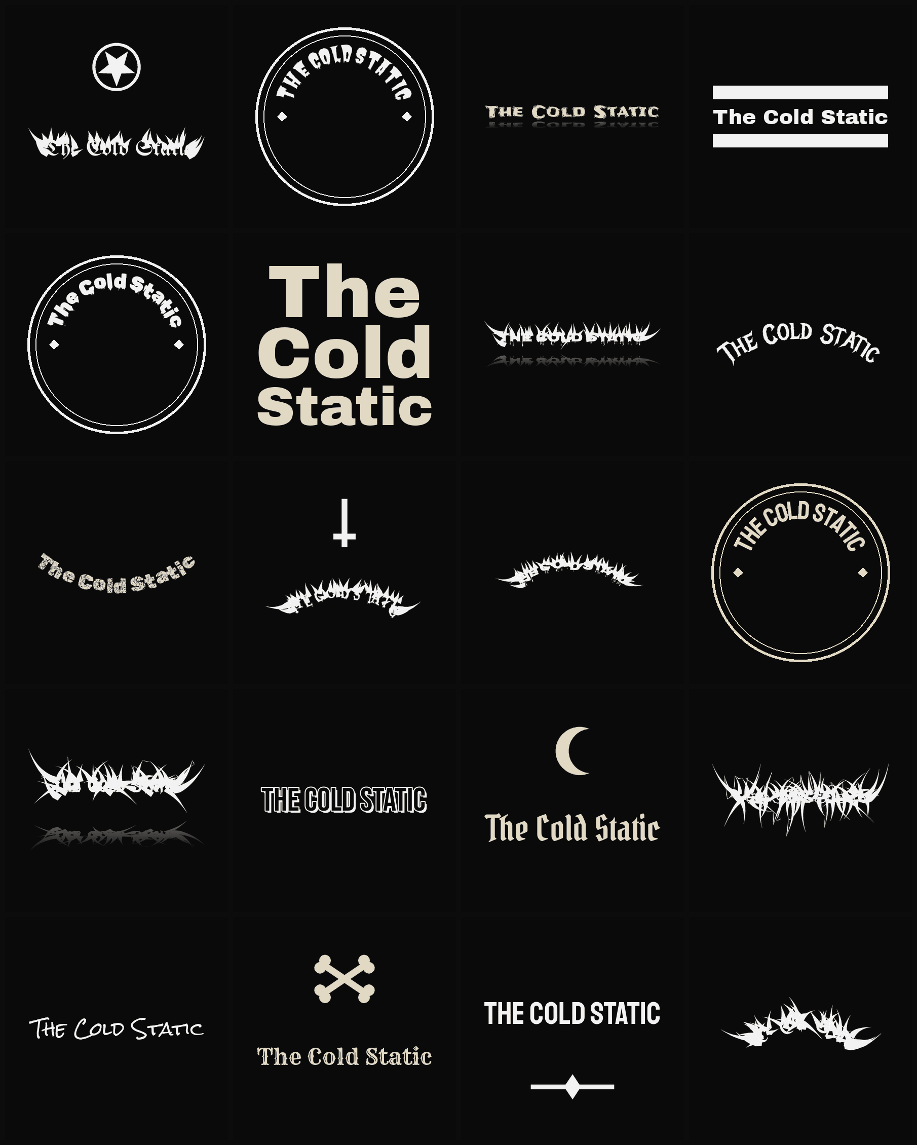 Twenty The Cold Static band logo ideas — different faces, treatments and spike settings