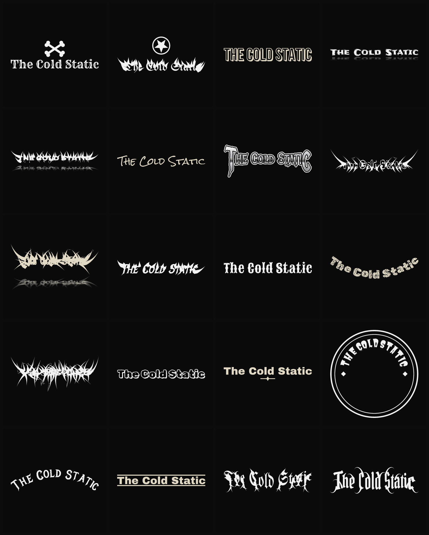 Twenty The Cold Static band logo ideas — different faces, treatments and spike settings