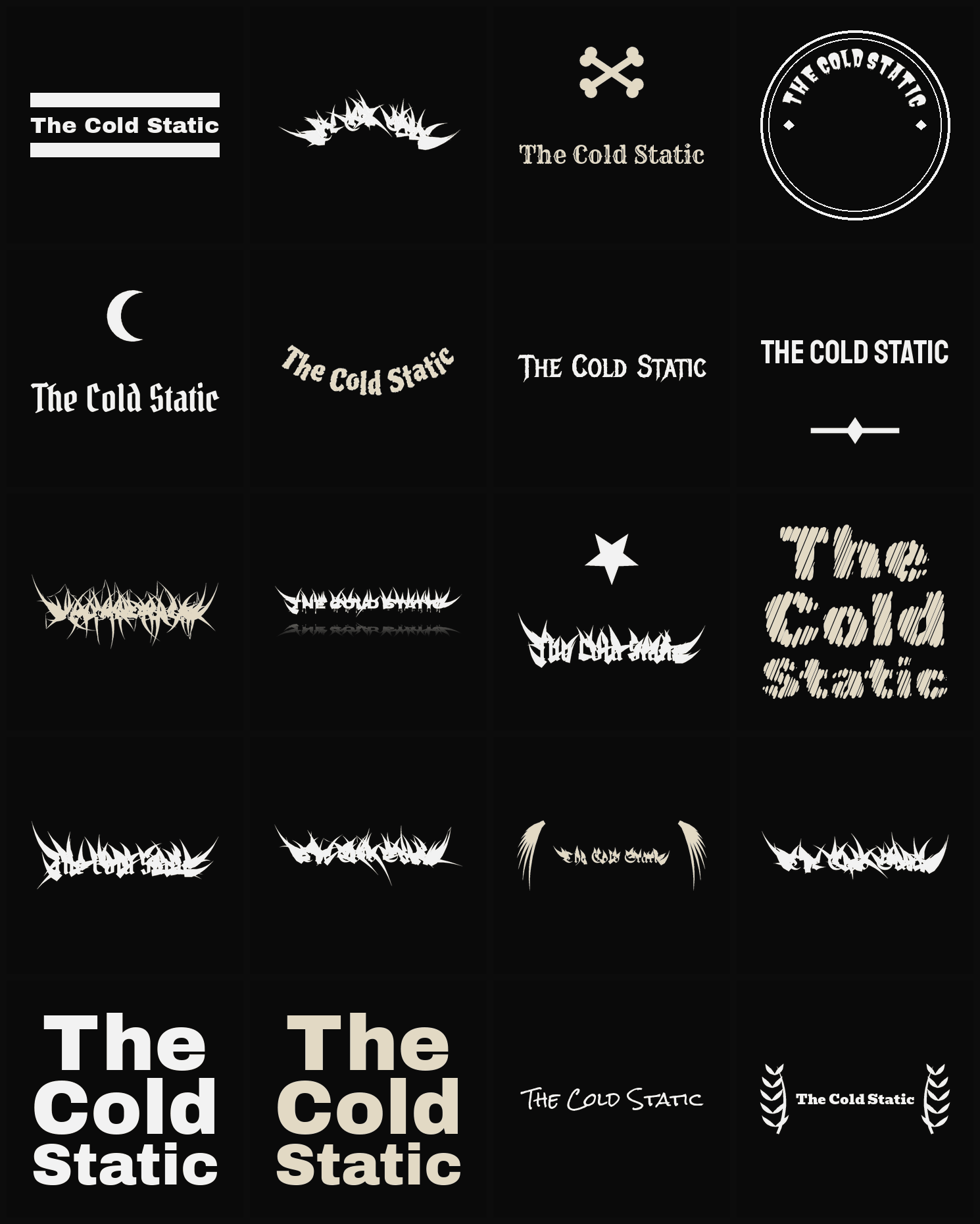 Twenty The Cold Static band logo ideas — different faces, treatments and spike settings