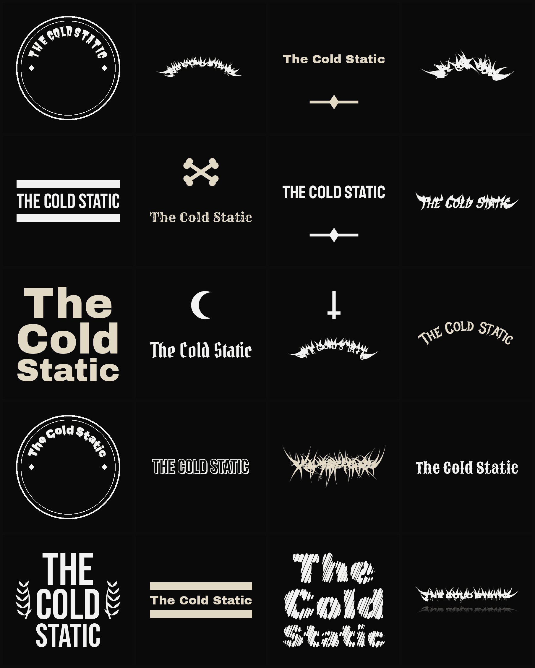 Twenty The Cold Static band logo ideas — different faces, treatments and spike settings