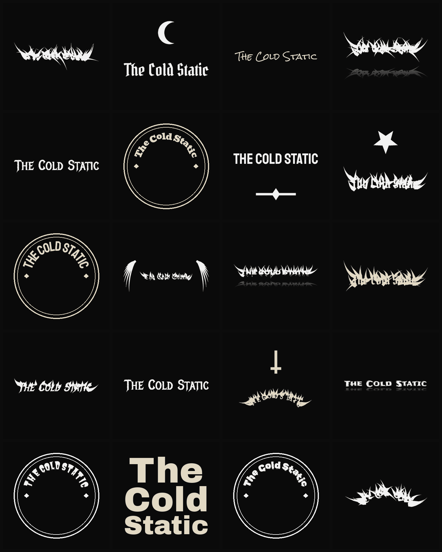 Twenty The Cold Static band logo ideas — different faces, treatments and spike settings