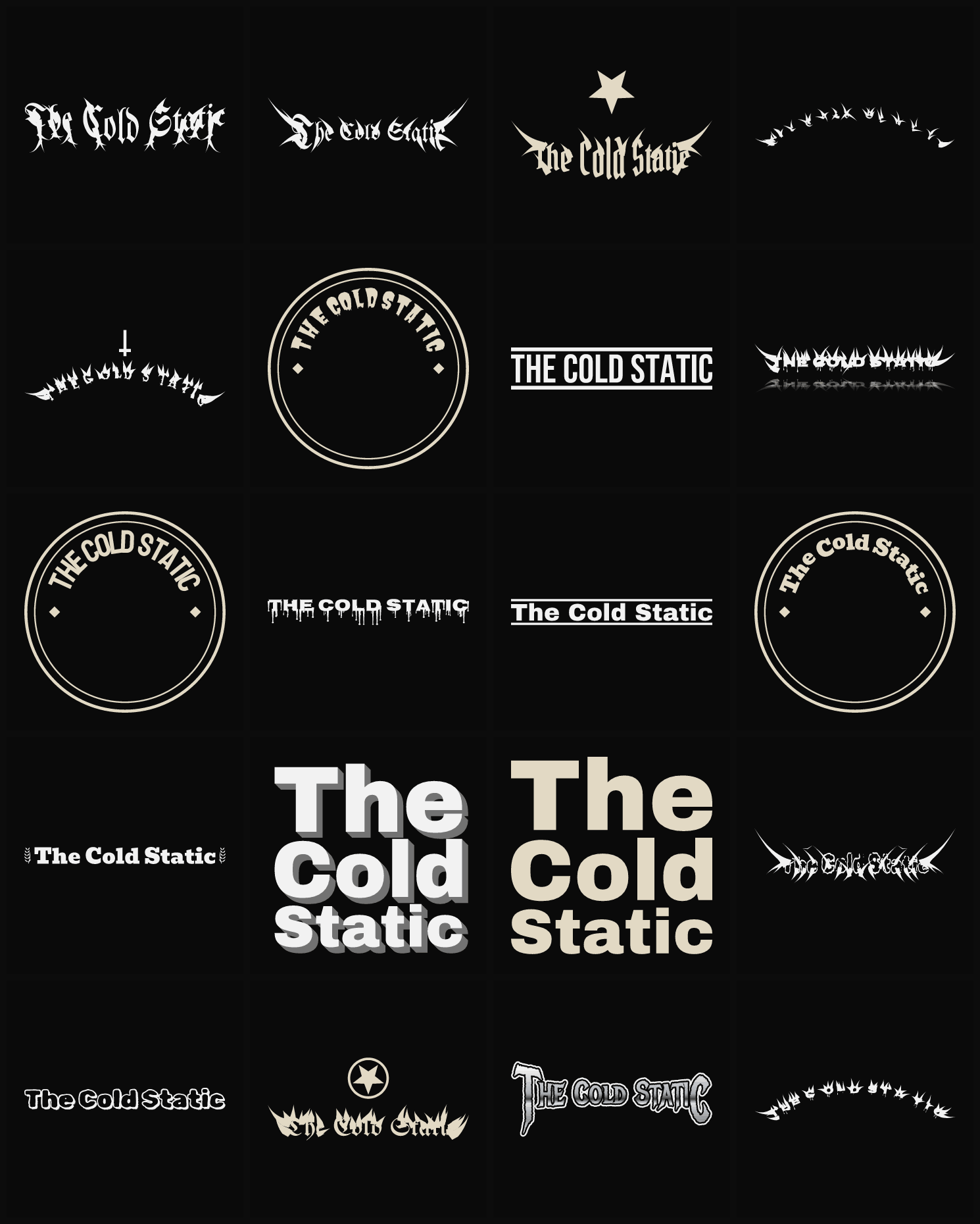 Twenty The Cold Static band logo ideas — different faces, treatments and spike settings