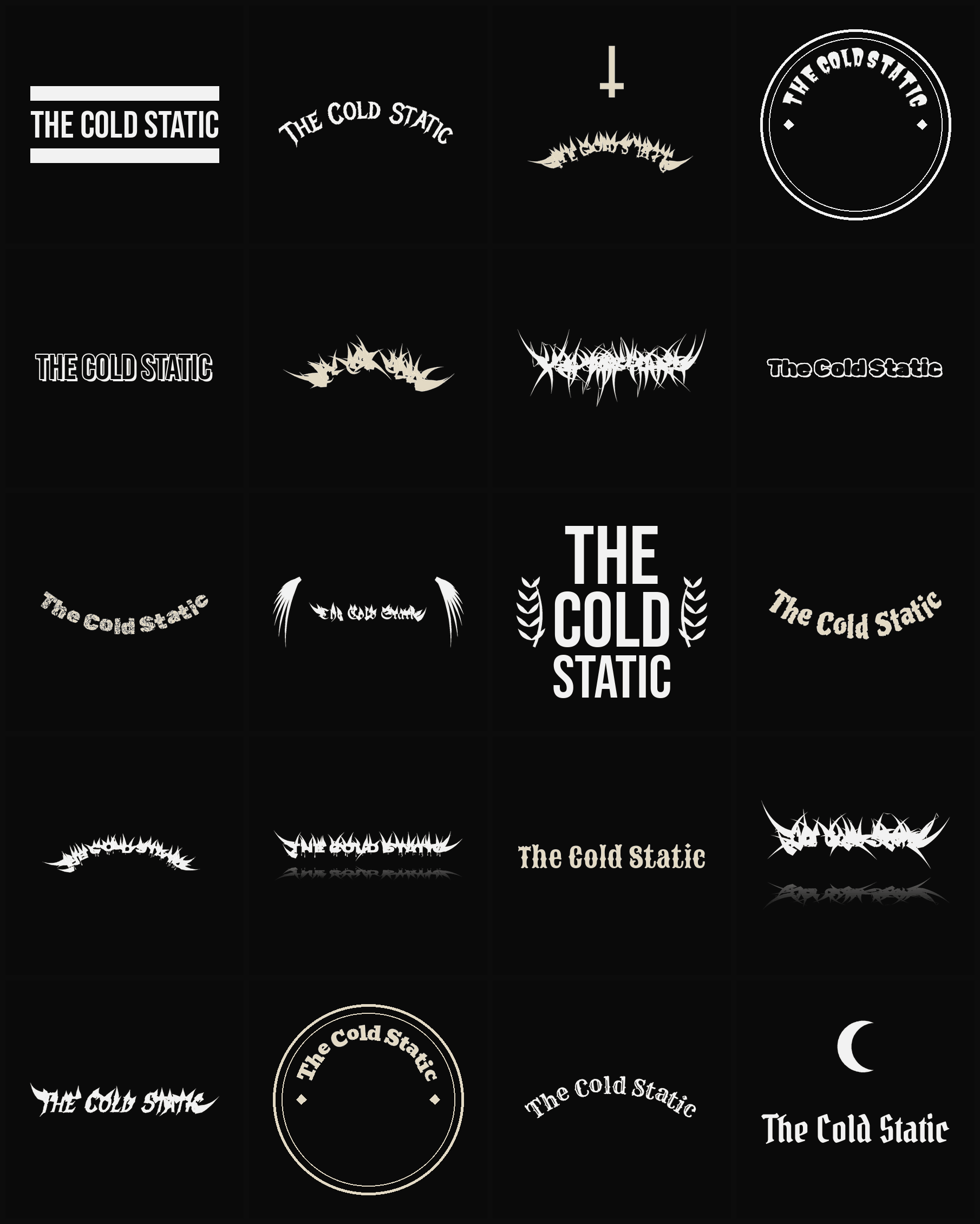 Twenty The Cold Static band logo ideas — different faces, treatments and spike settings