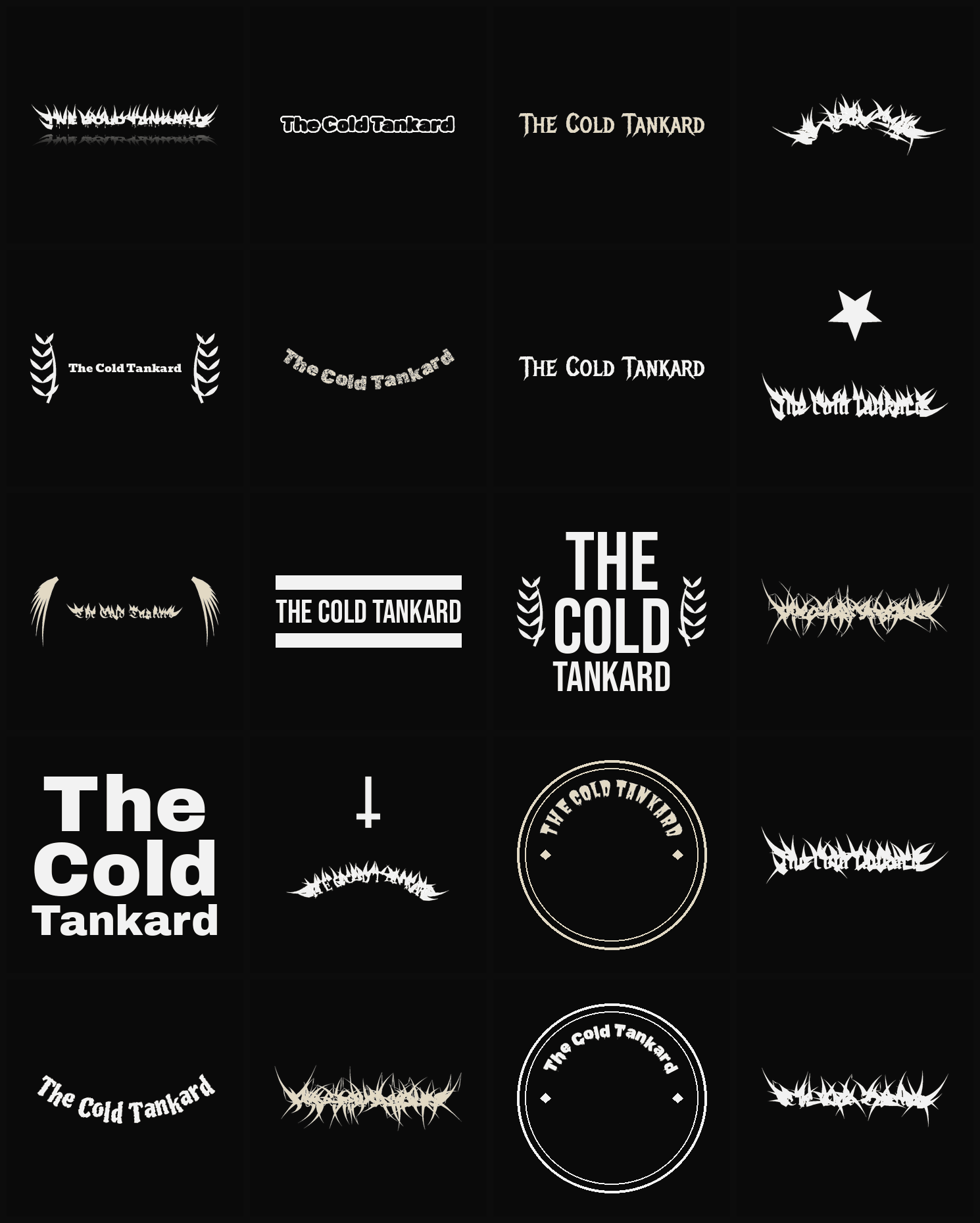Twenty The Cold Tankard band logo ideas — different faces, treatments and spike settings
