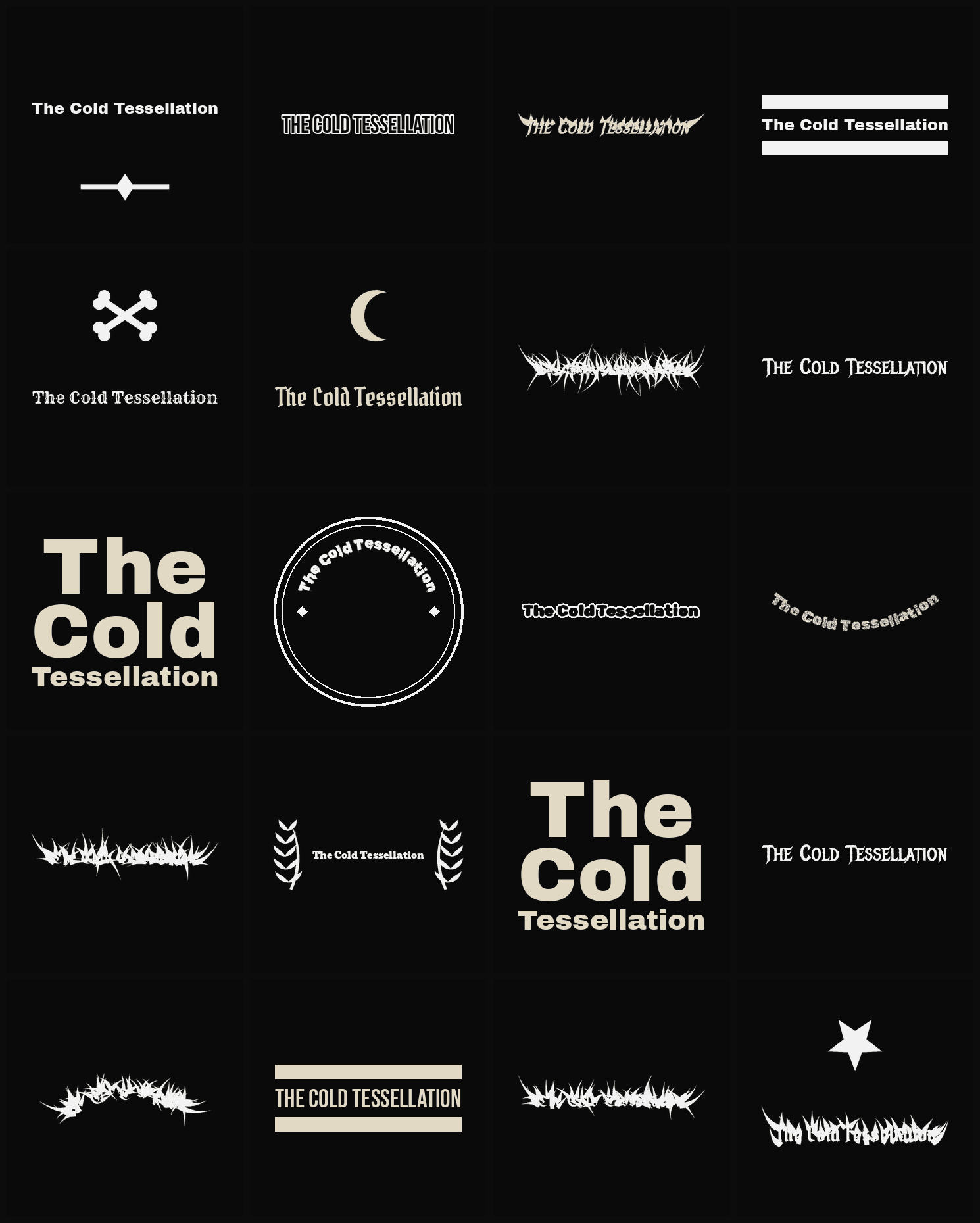 Twenty The Cold Tessellation band logo ideas — different faces, treatments and spike settings