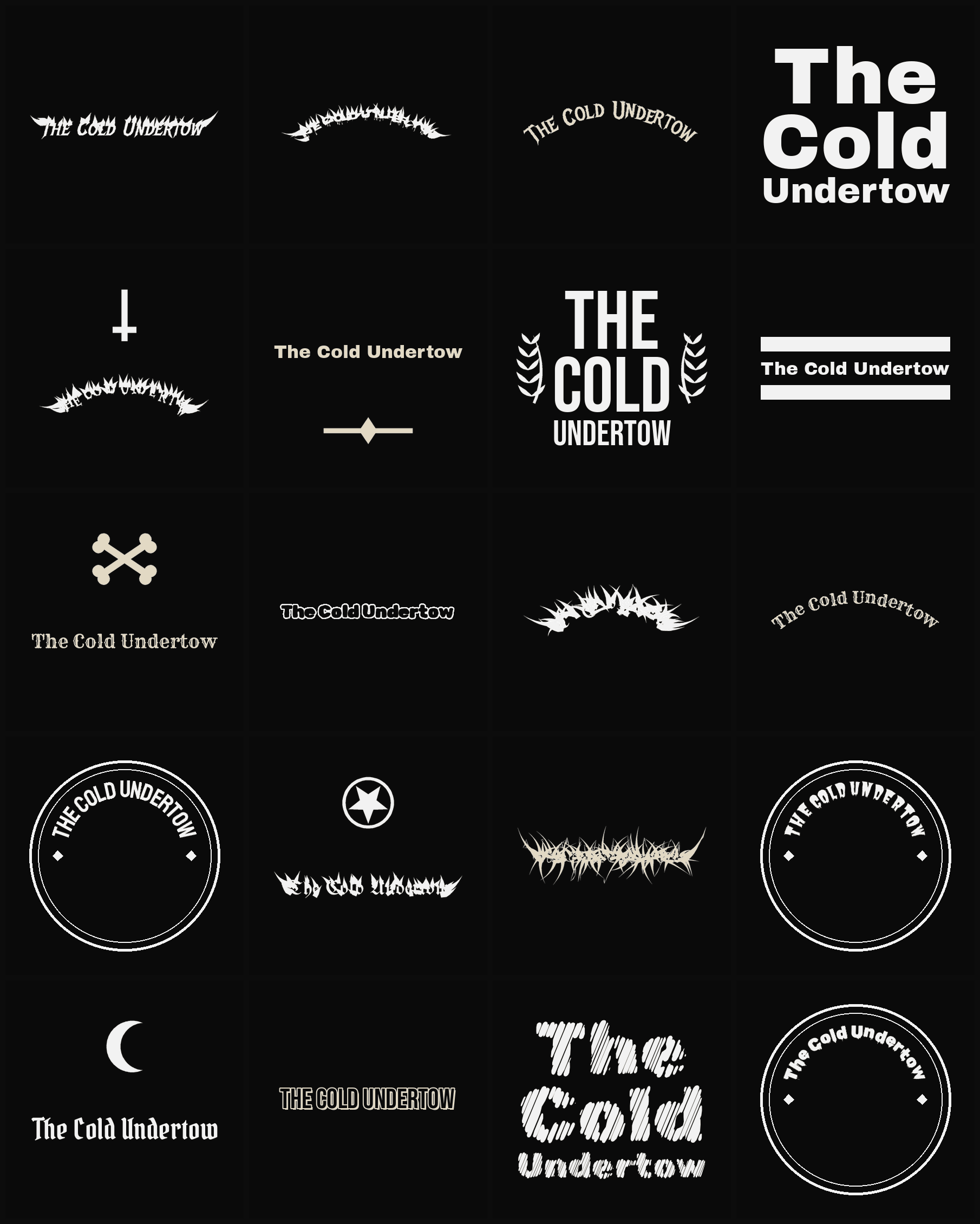Twenty The Cold Undertow band logo ideas — different faces, treatments and spike settings