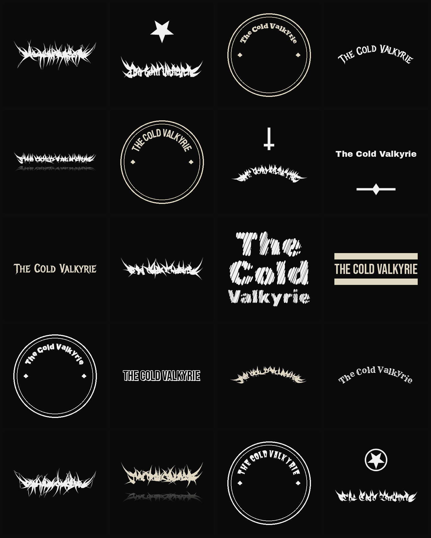 Twenty The Cold Valkyrie band logo ideas — different faces, treatments and spike settings