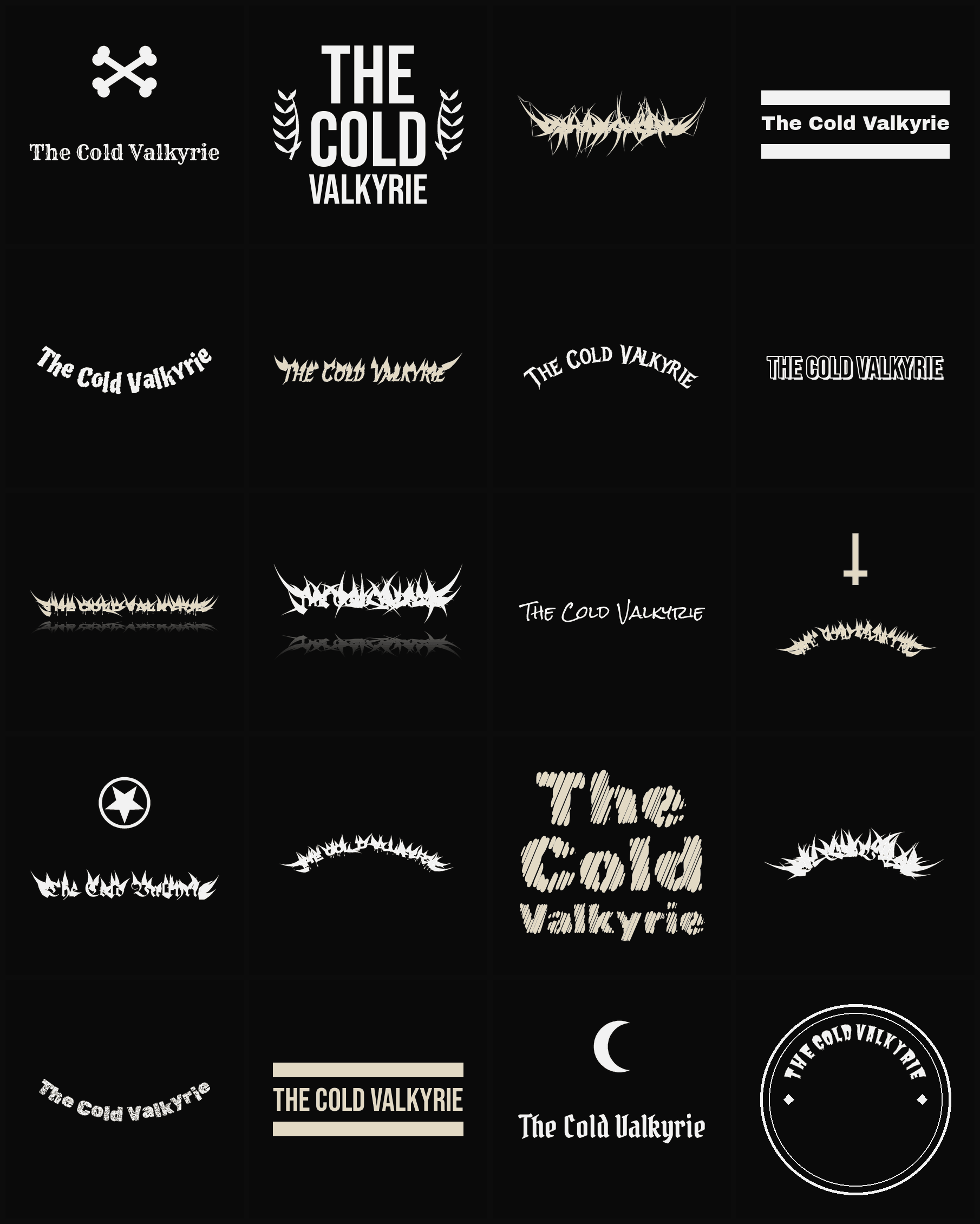 Twenty The Cold Valkyrie band logo ideas — different faces, treatments and spike settings