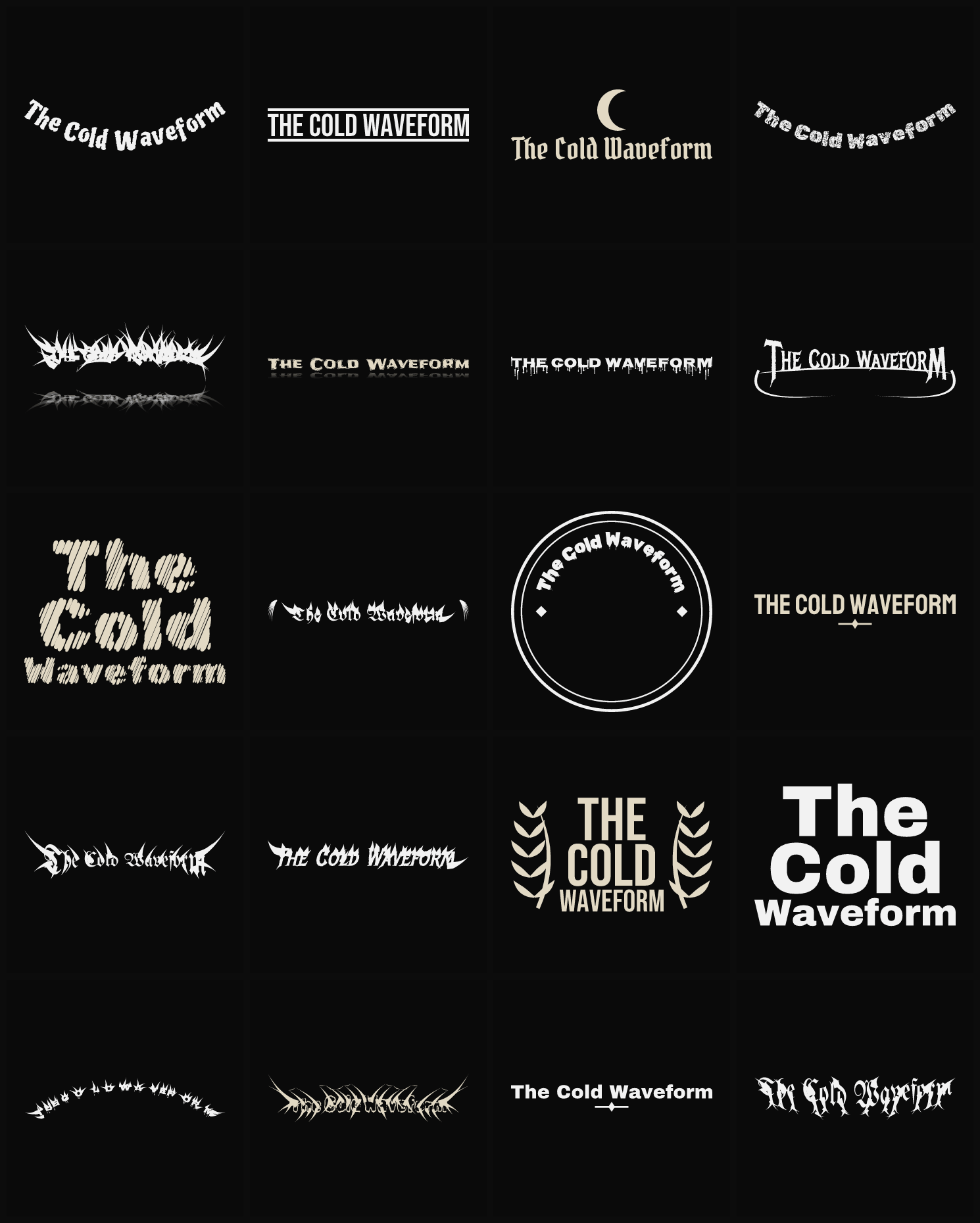 Twenty The Cold Waveform band logo ideas — different faces, treatments and spike settings