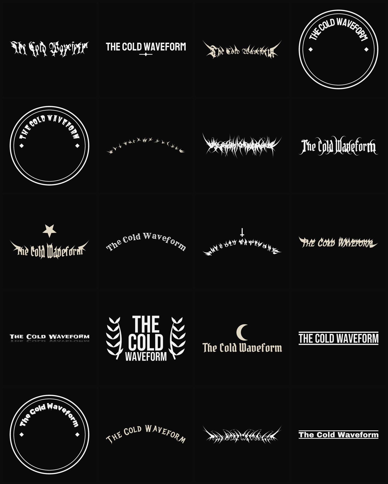 Twenty The Cold Waveform band logo ideas — different faces, treatments and spike settings