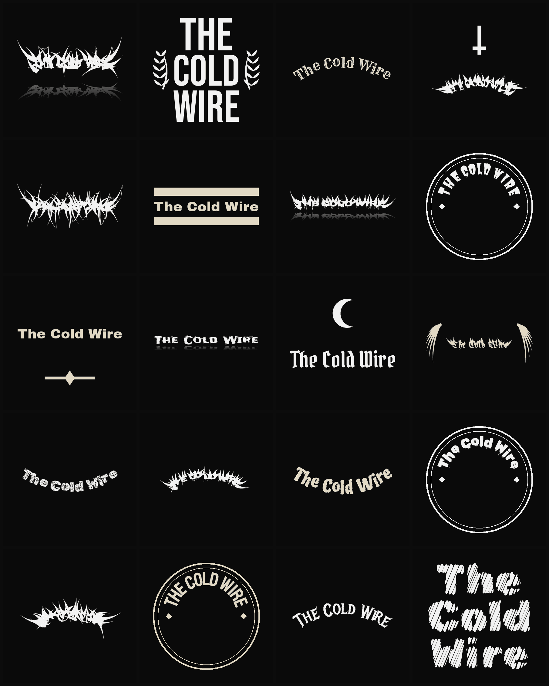 Twenty The Cold Wire band logo ideas — different faces, treatments and spike settings