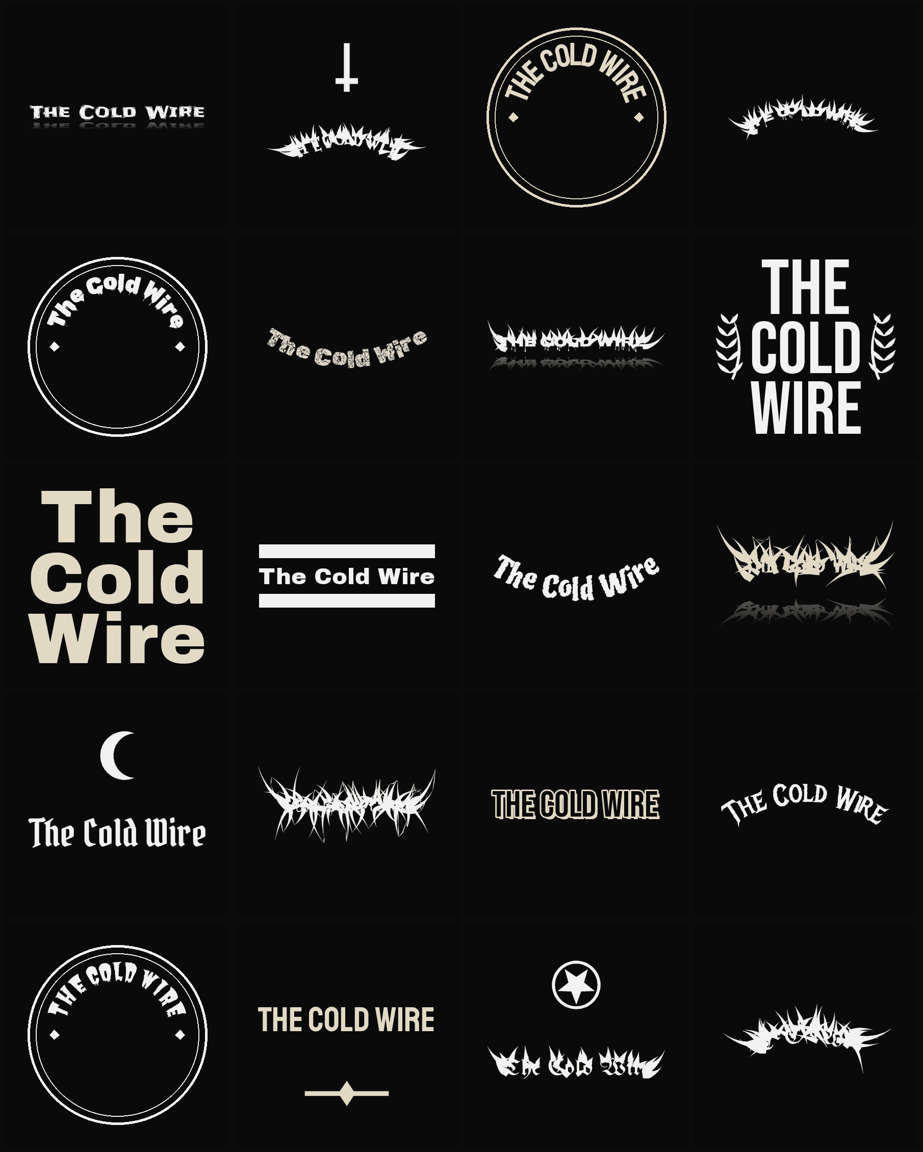 Twenty The Cold Wire band logo ideas — different faces, treatments and spike settings