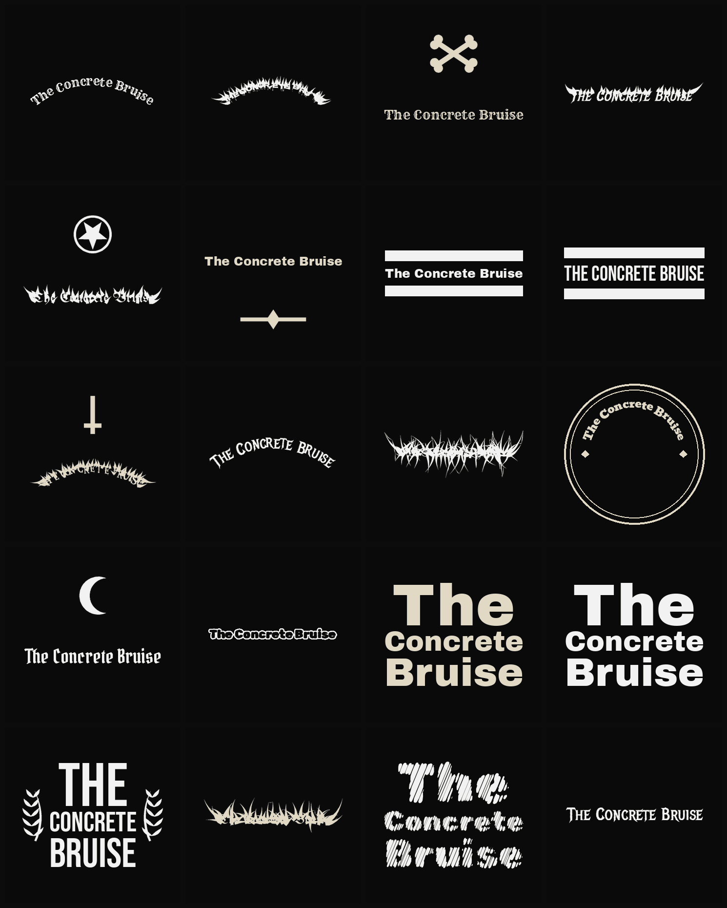 Twenty The Concrete Bruise band logo ideas — different faces, treatments and spike settings