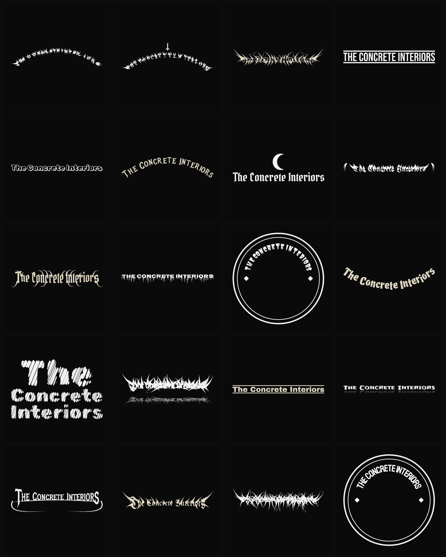 Twenty The Concrete Interiors band logo ideas — different faces, treatments and spike settings