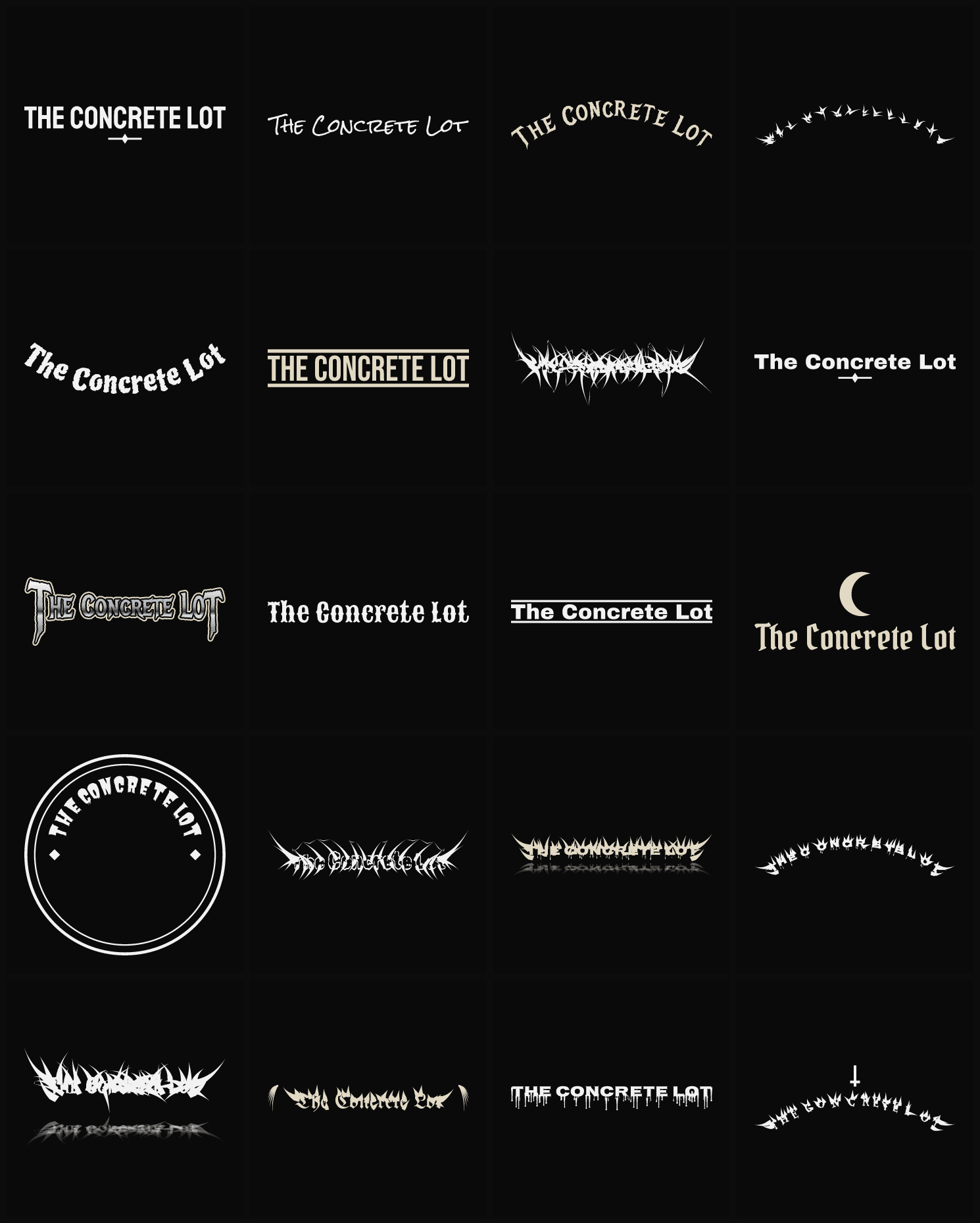 Twenty The Concrete Lot band logo ideas — different faces, treatments and spike settings