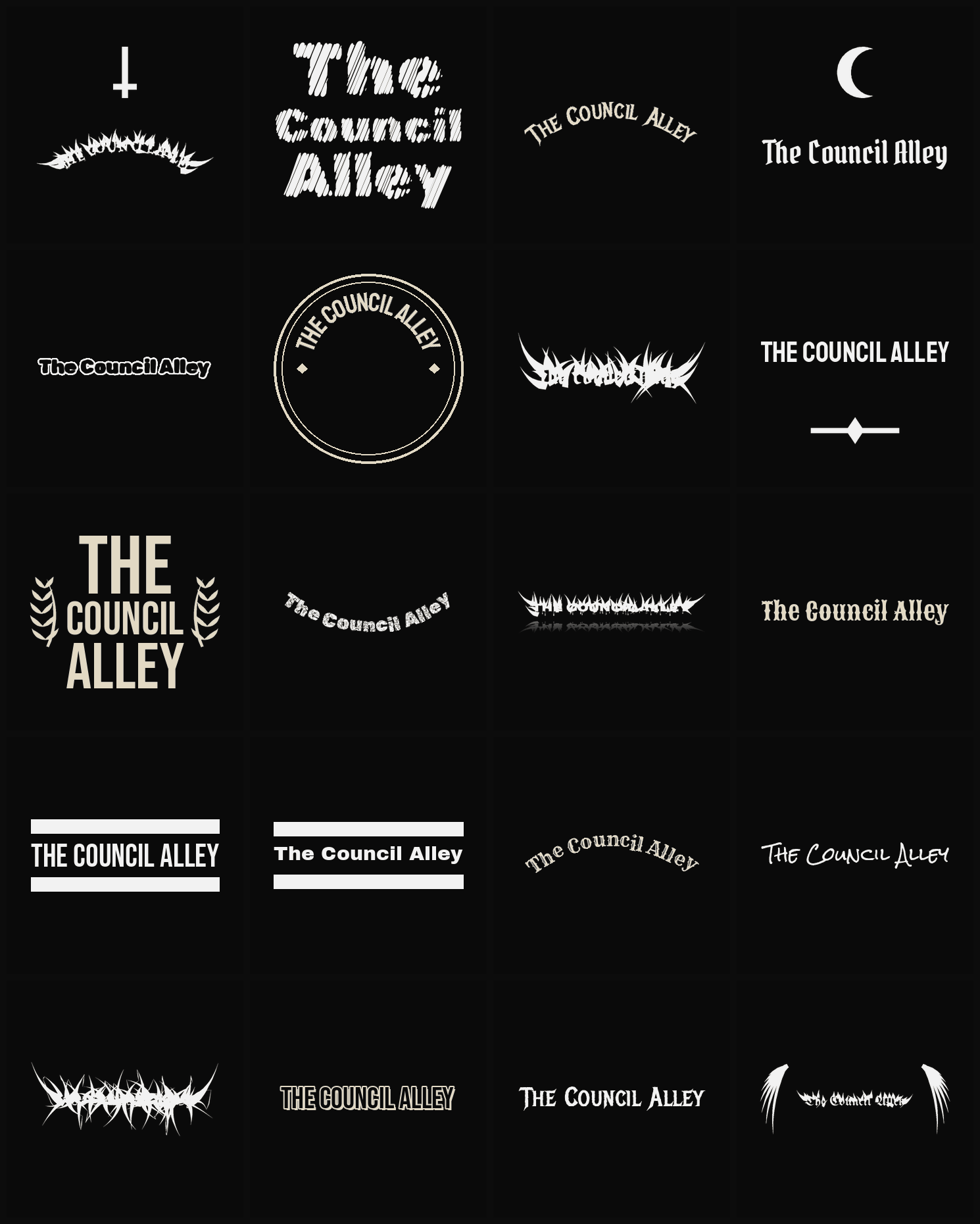 Twenty The Council Alley band logo ideas — different faces, treatments and spike settings