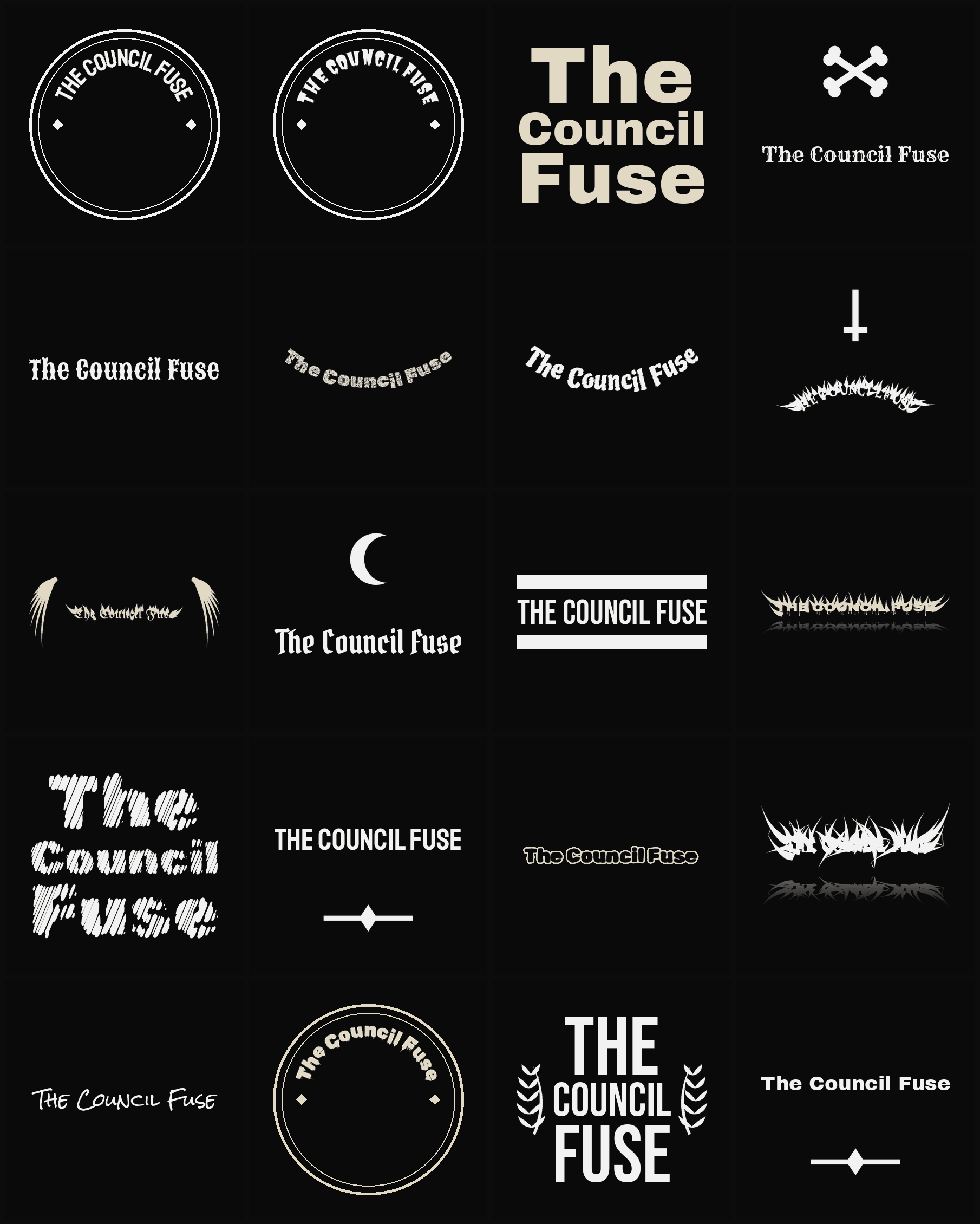 Twenty The Council Fuse band logo ideas — different faces, treatments and spike settings