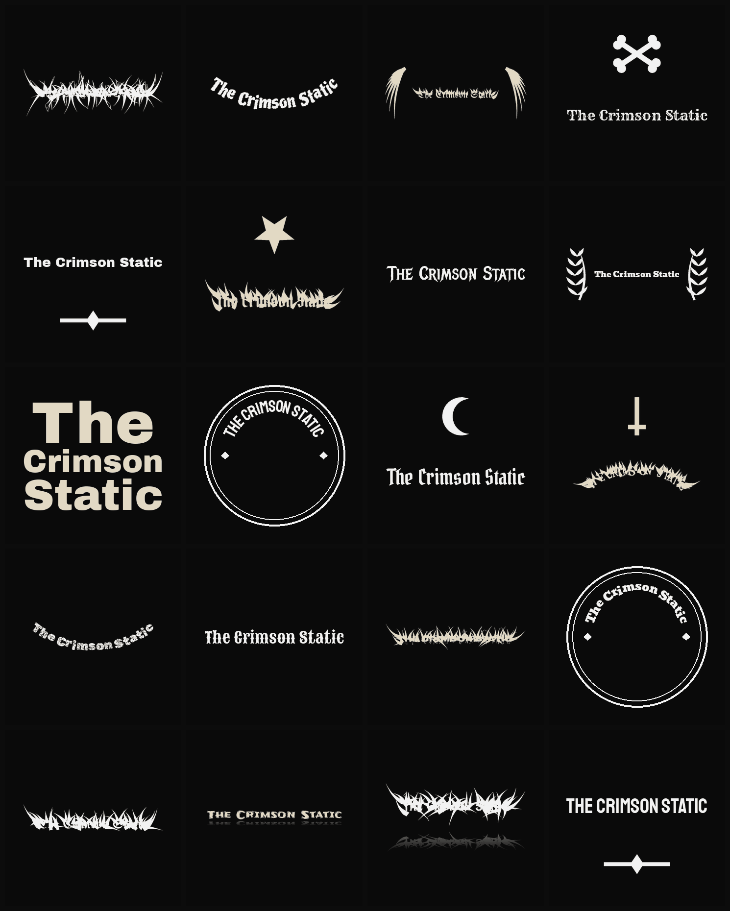 Twenty The Crimson Static band logo ideas — different faces, treatments and spike settings