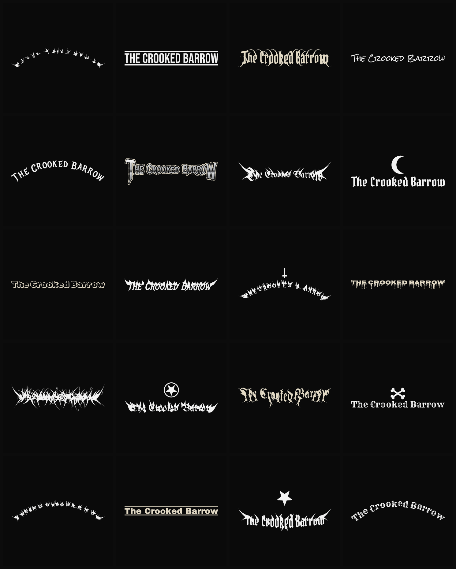 Twenty The Crooked Barrow band logo ideas — different faces, treatments and spike settings