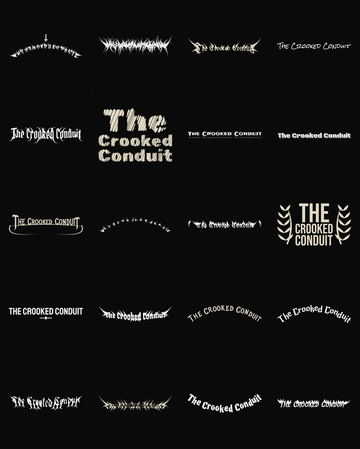 Twenty The Crooked Conduit band logo ideas — different faces, treatments and spike settings