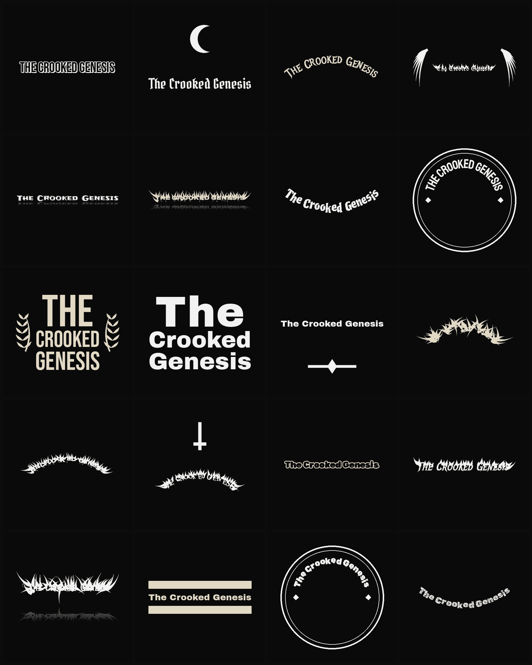 Twenty The Crooked Genesis band logo ideas — different faces, treatments and spike settings