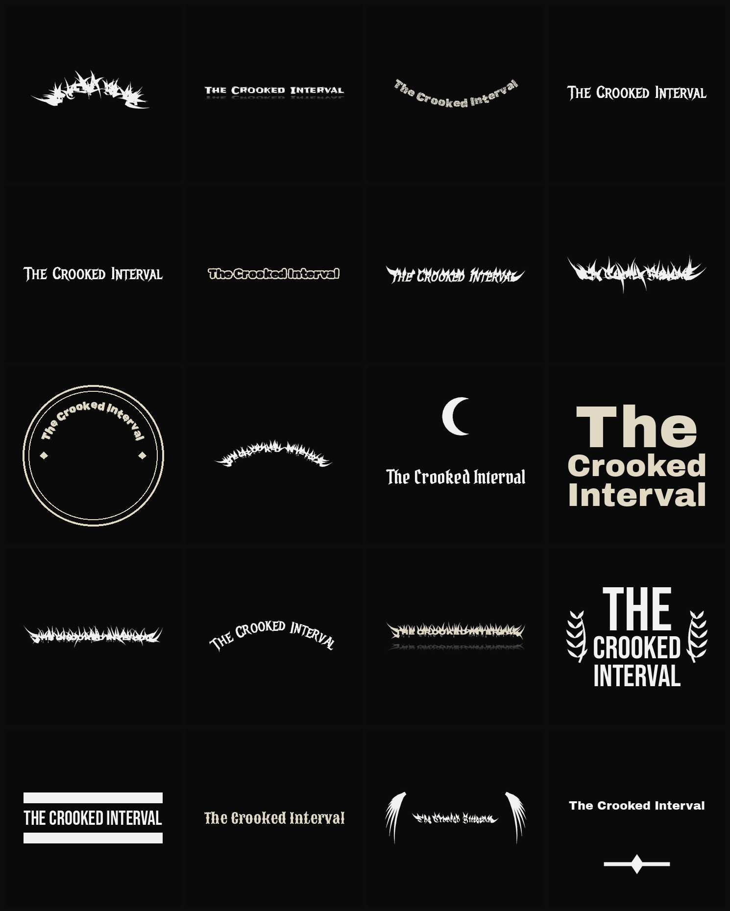 Twenty The Crooked Interval band logo ideas — different faces, treatments and spike settings