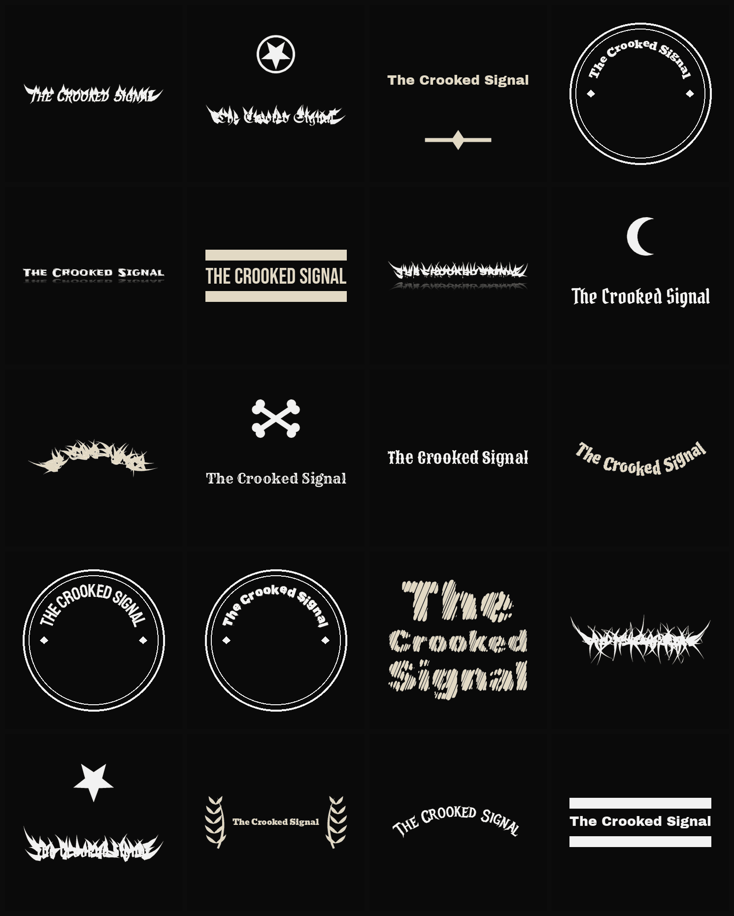 Twenty The Crooked Signal band logo ideas — different faces, treatments and spike settings