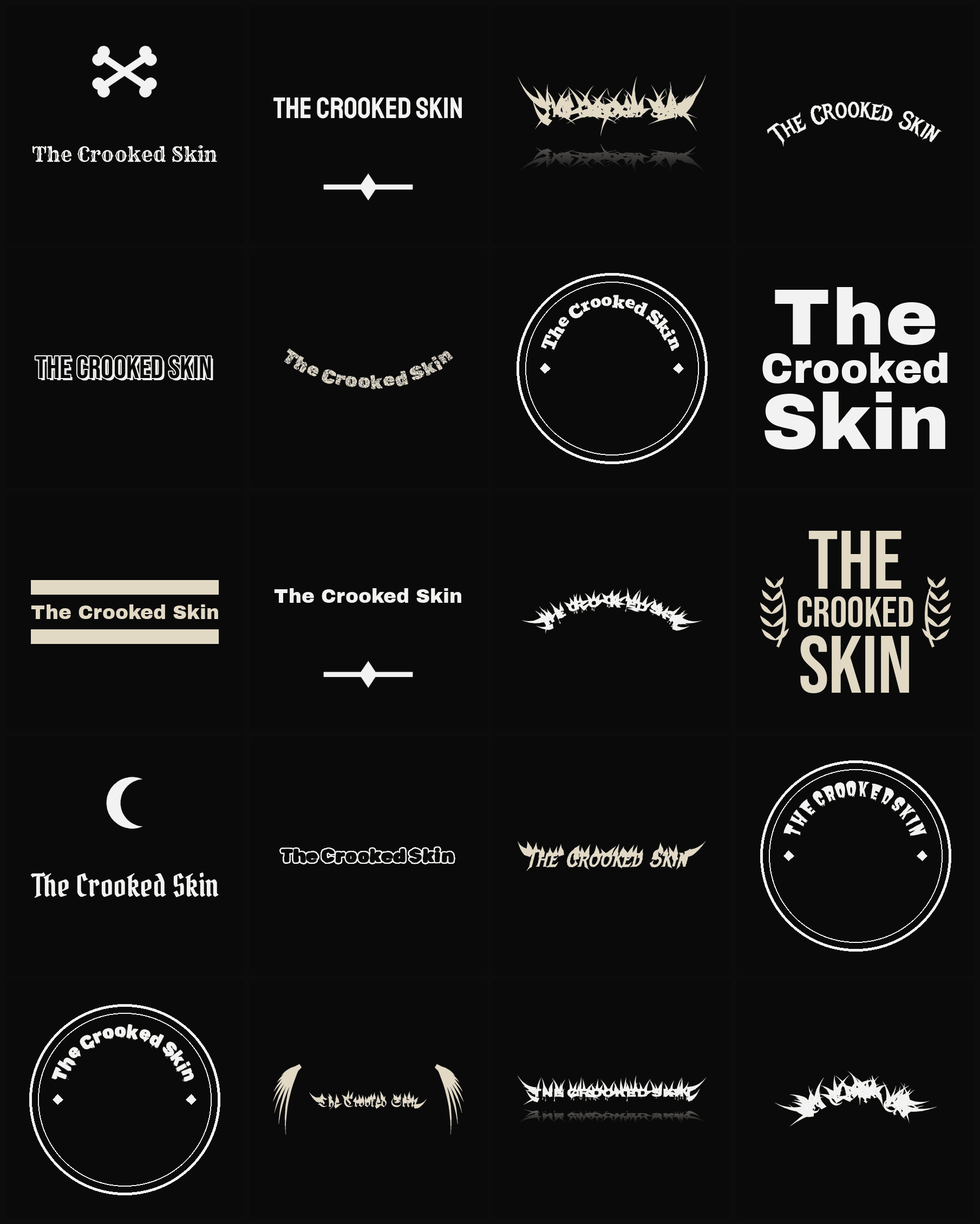 Twenty The Crooked Skin band logo ideas — different faces, treatments and spike settings