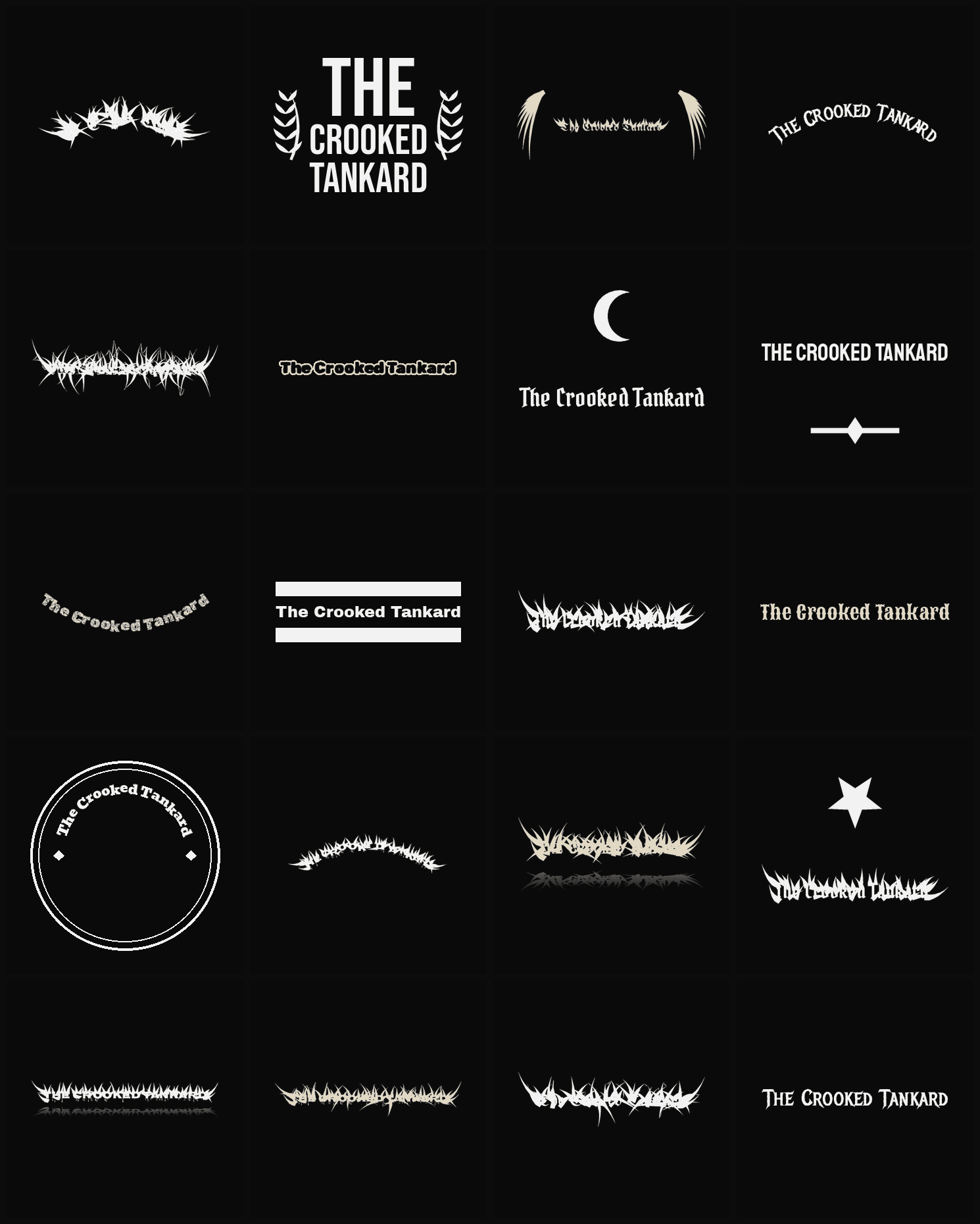 Twenty The Crooked Tankard band logo ideas — different faces, treatments and spike settings